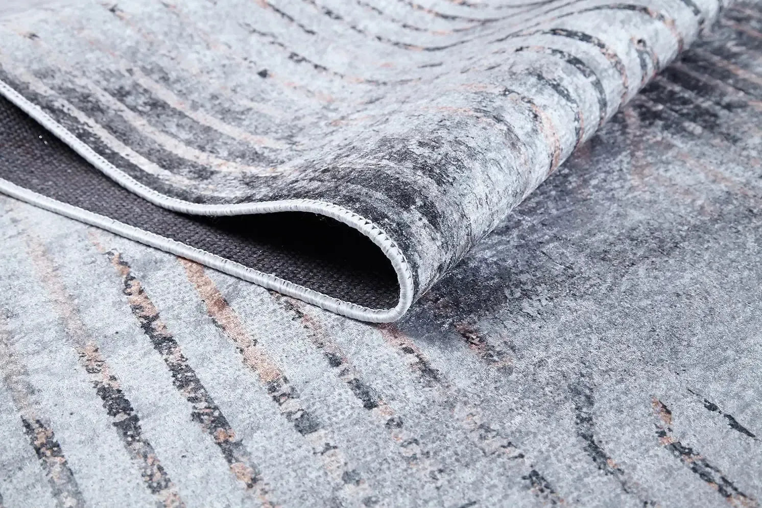 Gri Somon Detaylı Çizgili Halı-Pera Halı