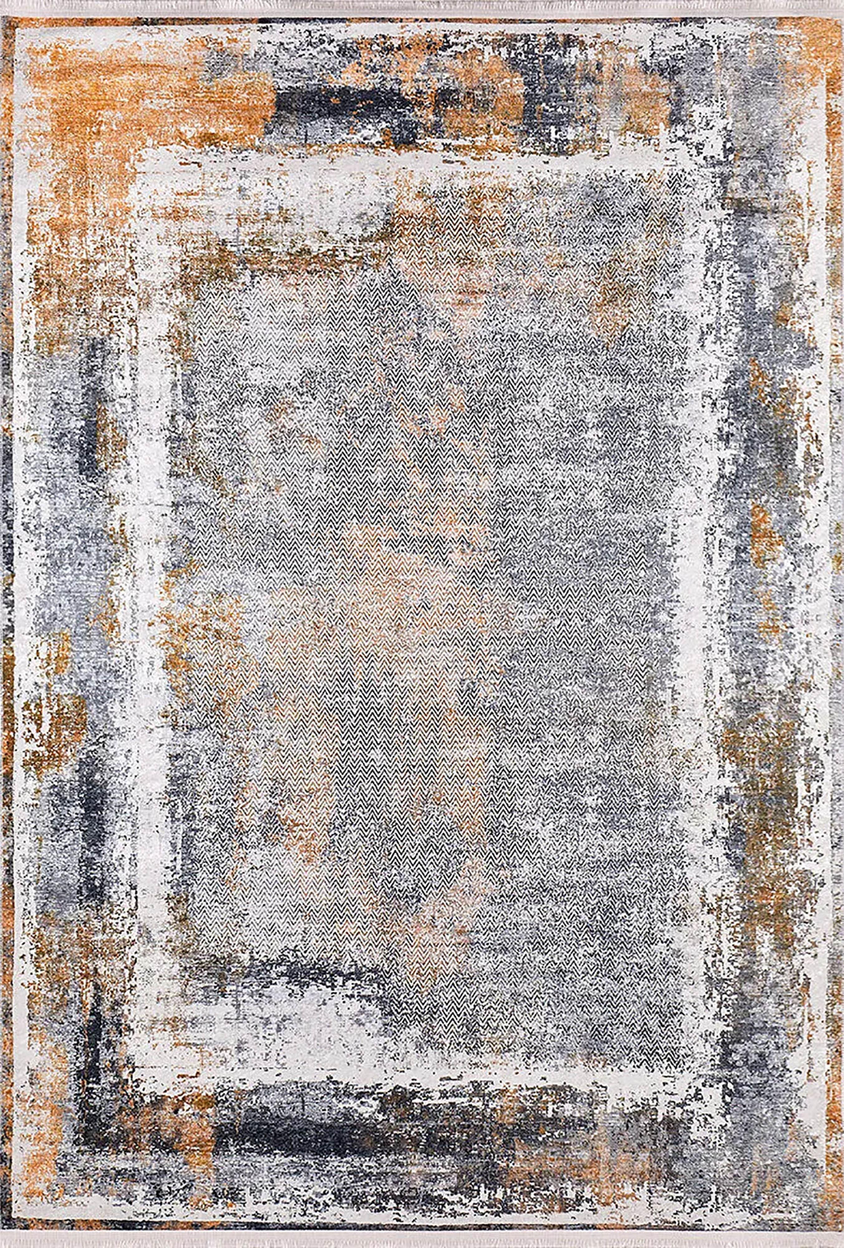 Gri Turuncu Eskitme Modern Halı-Pera Halı