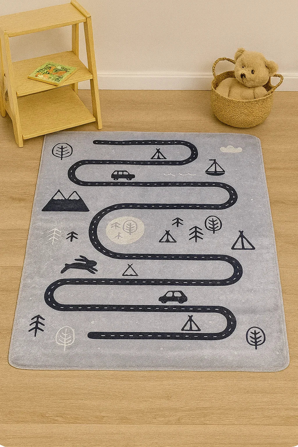 Gri Yol Haritası Desenli Çocuk Oyun Halısı-Pera Halı