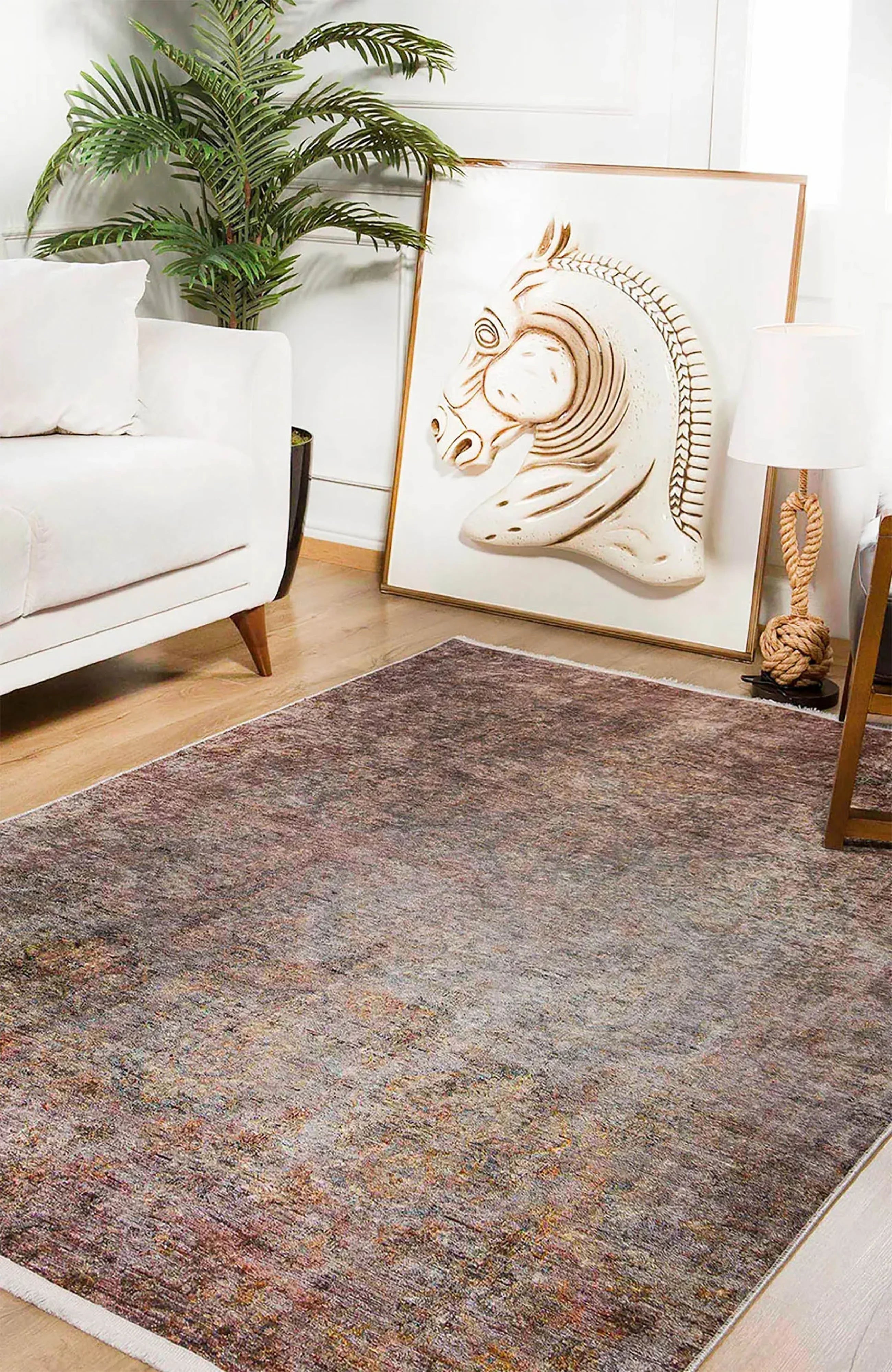 Gül Kurusu Eskitme Nötr Tonlar Soyut Modern Halı-Pera Halı