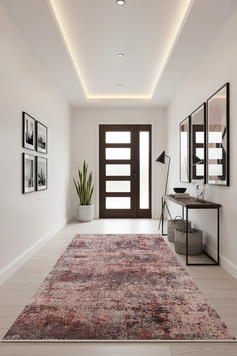 Gül Kurusu ve Bordo Modern Soyut Sanat Halısı-Pera Halı