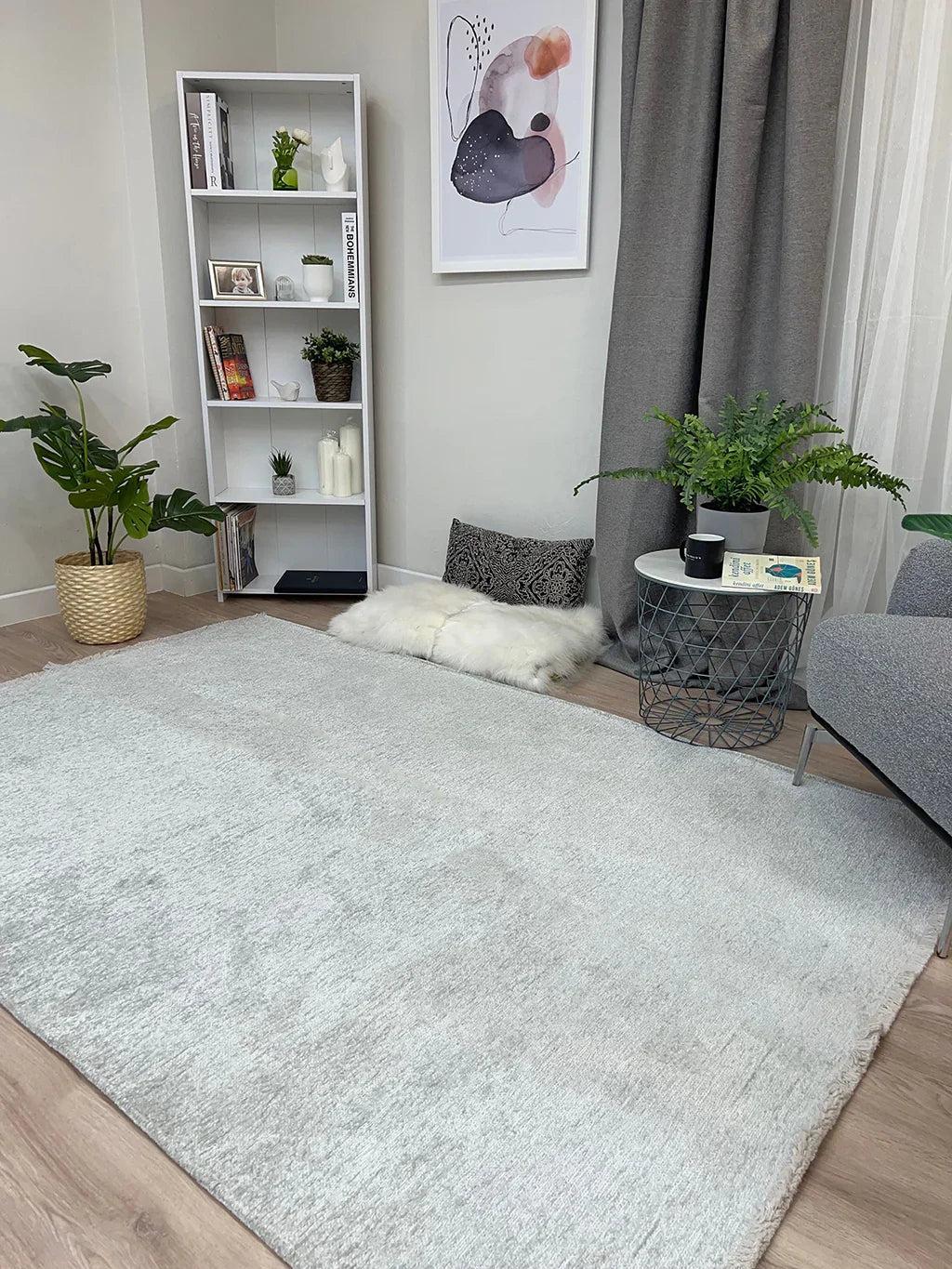 Gümüş Modern Düz Yıkanabilir Antibakteriyel Halı-Pera Halı