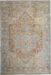 Beige and Blue Colored Aged Vintage Carpet