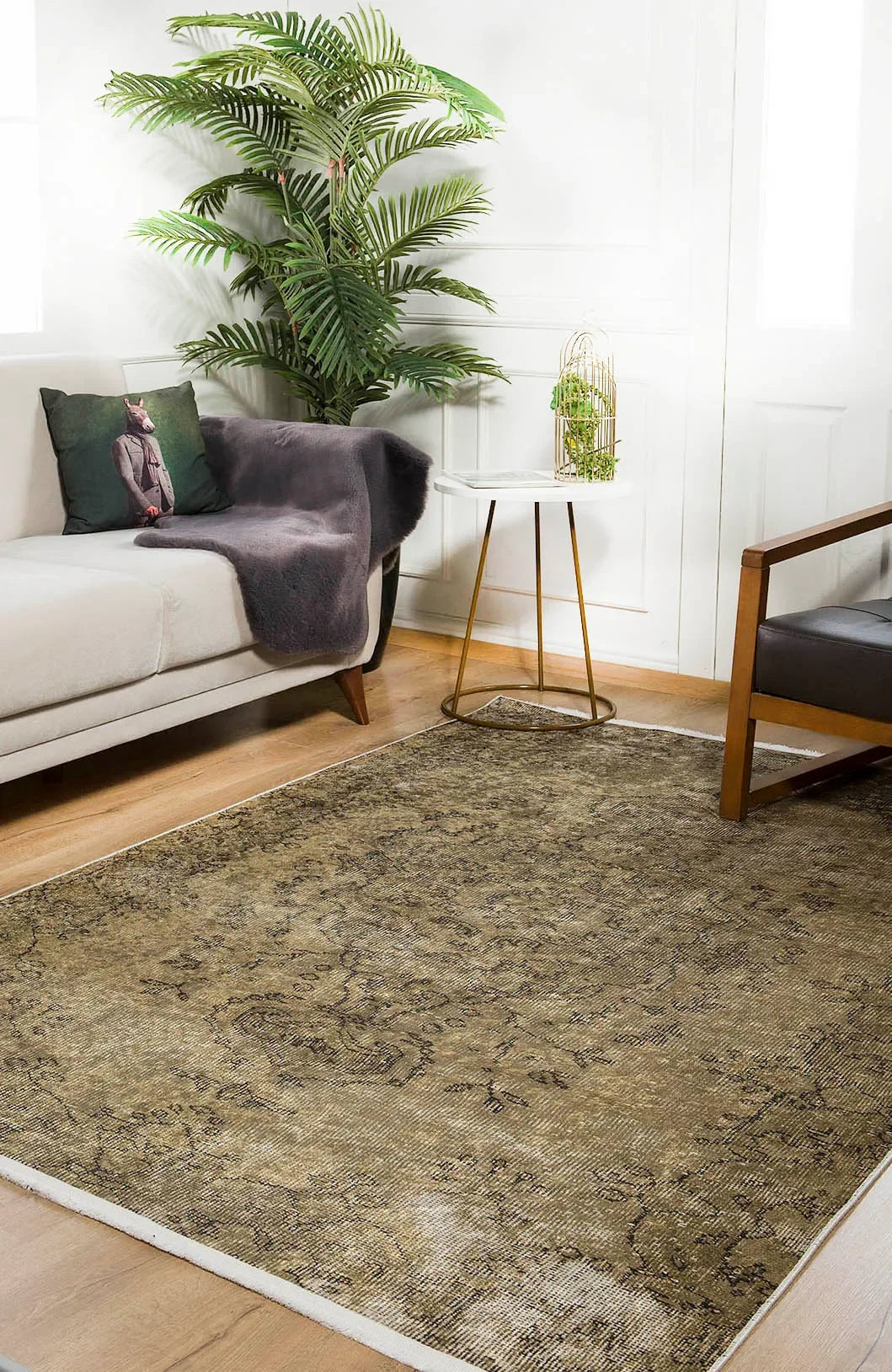 Hardal Sarı Yeşil Vintage Desenli Halı-Pera Halı