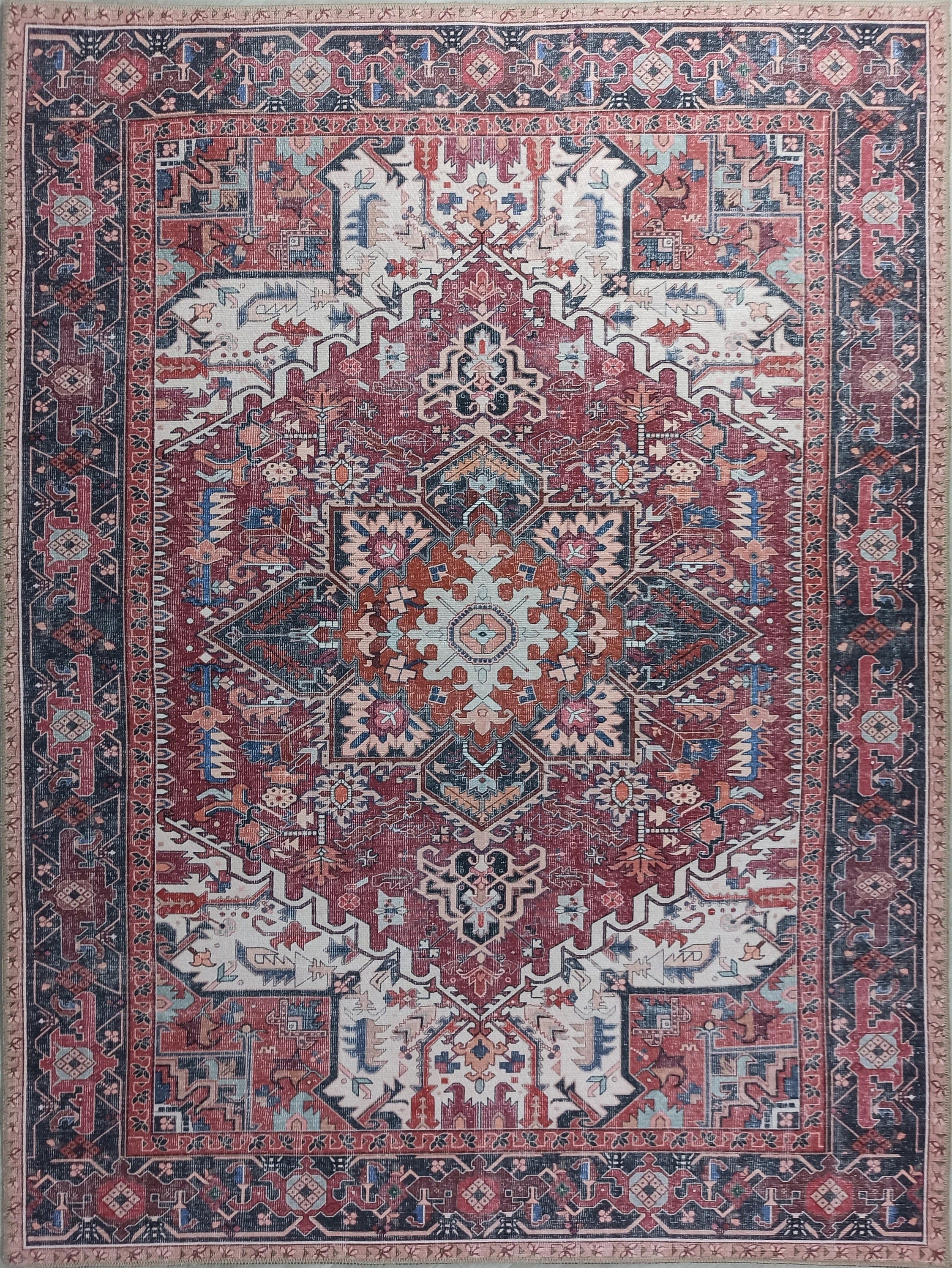 Vintage-Teppich mit Medaillonmuster in Fuchsia und Rot
