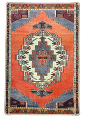 Vintage-Teppich in Ziegelorange und Korallenrot