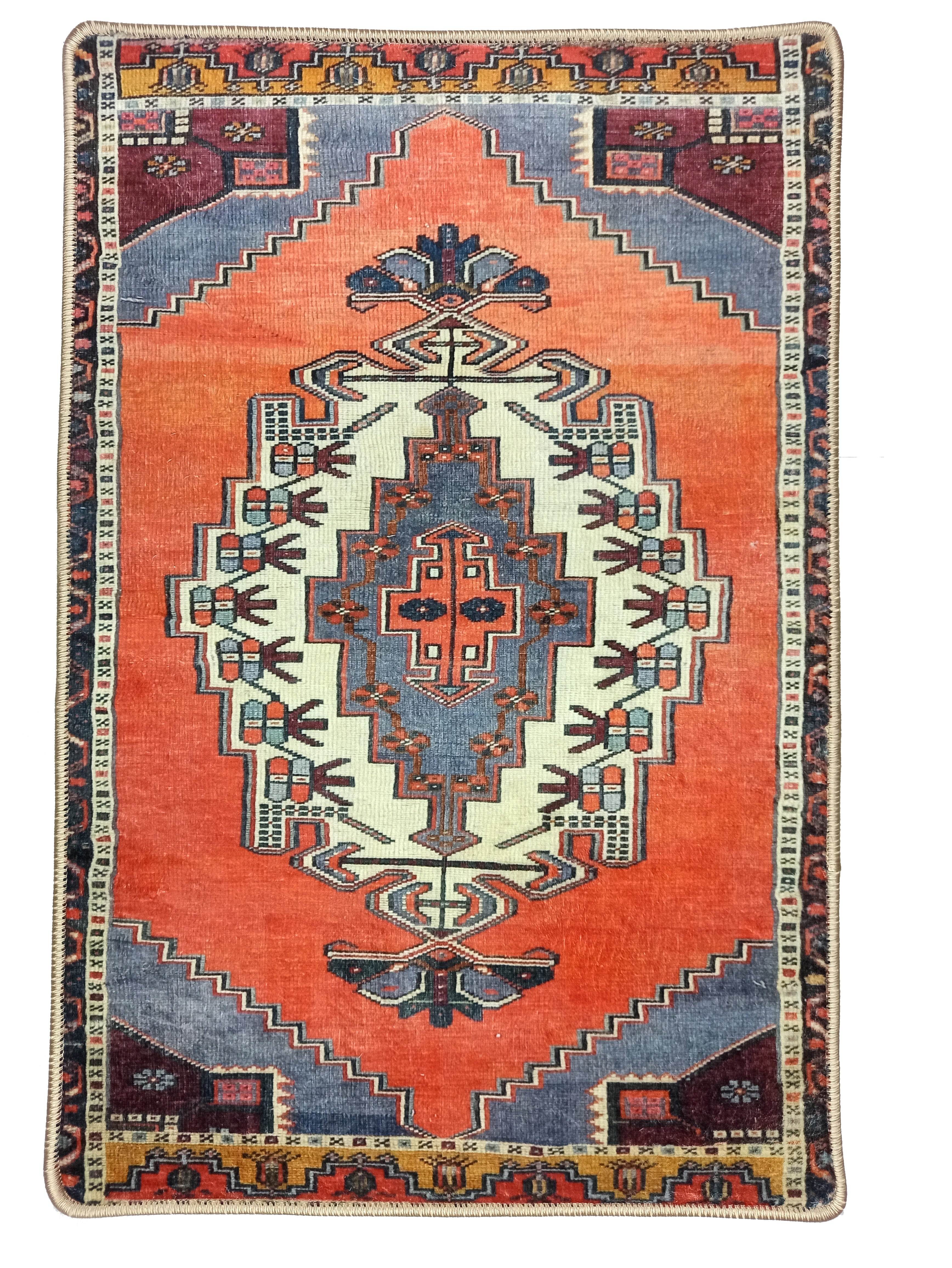 Vintage-Teppich in Ziegelorange und Korallenrot