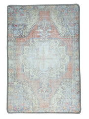 Blassorange und blauer Oushak Vintage Teppich