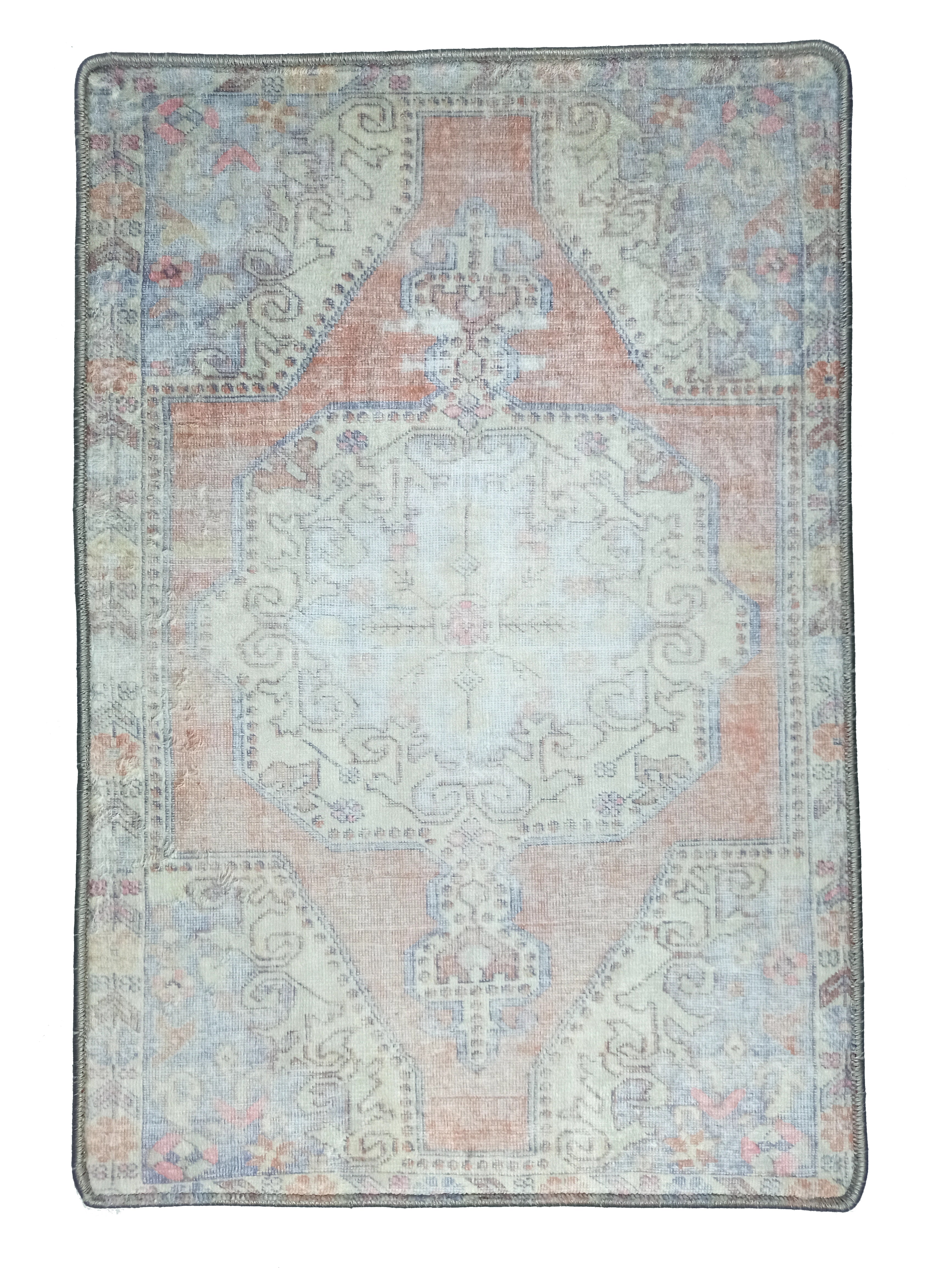 Blassorange und blauer Oushak Vintage Teppich