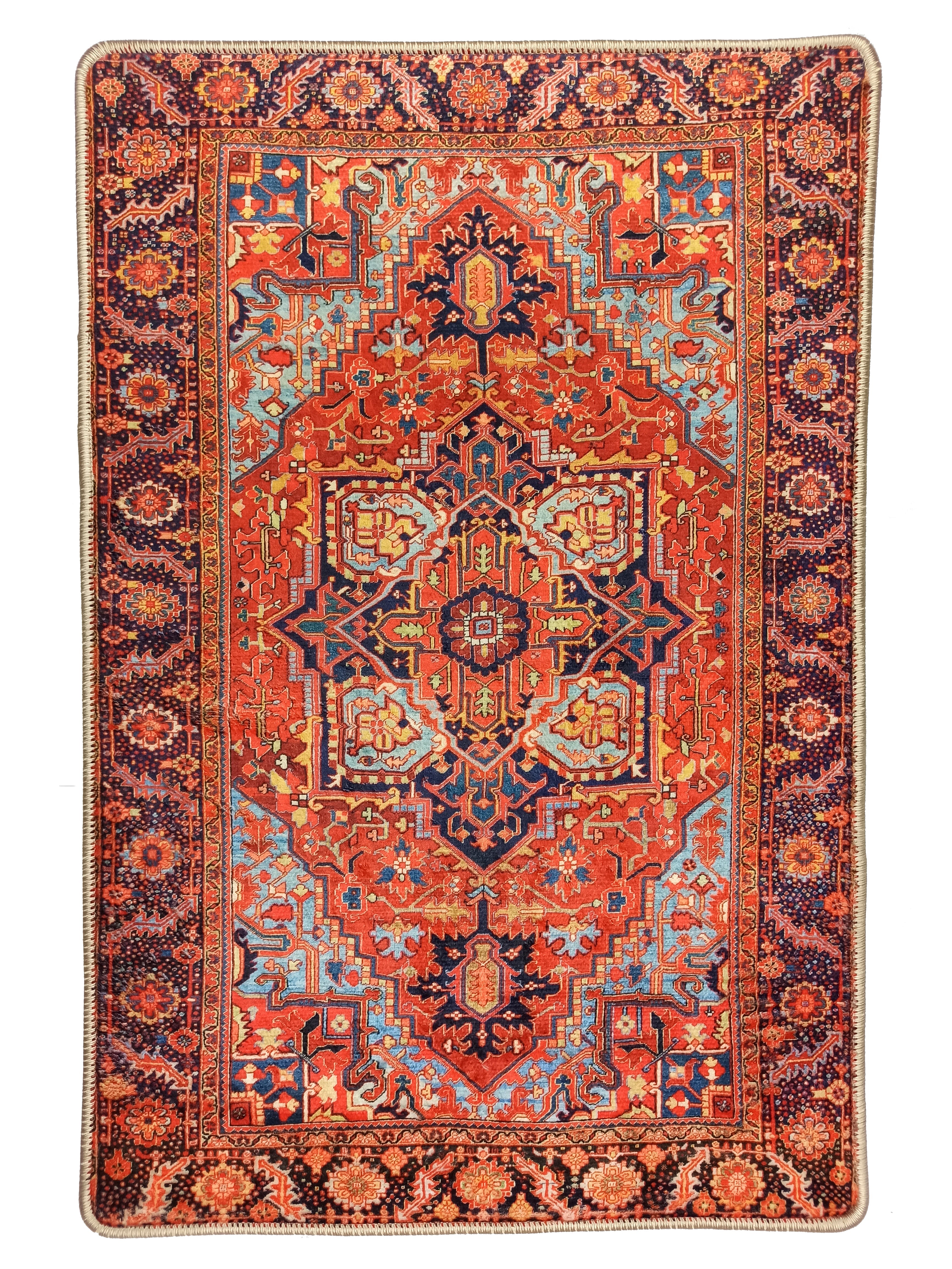Mercan Kırmızı ve Mavi Renkli Vintage Halısı