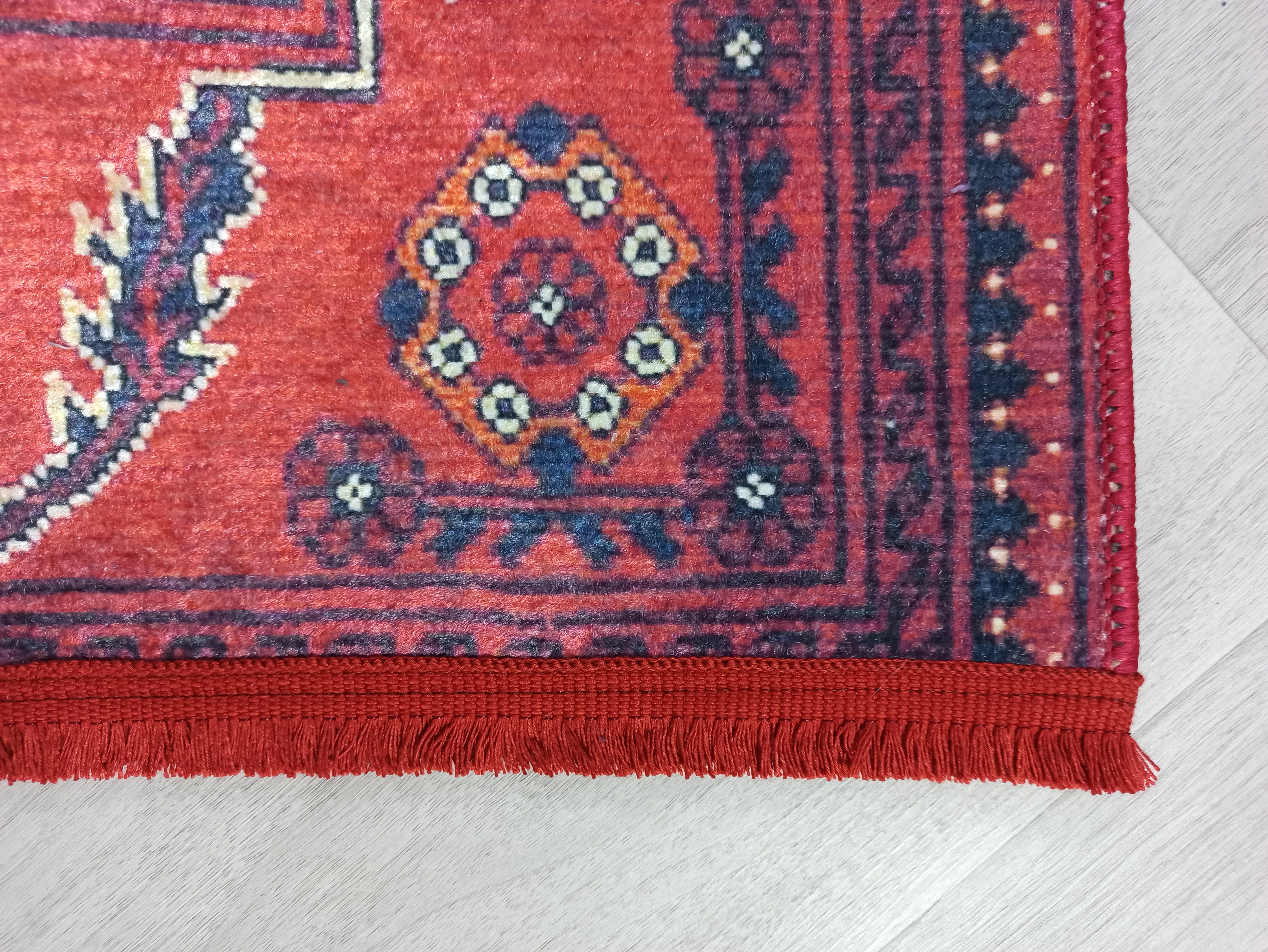 Red Beige Geometric Patterned Anatolian Kilim Carpet