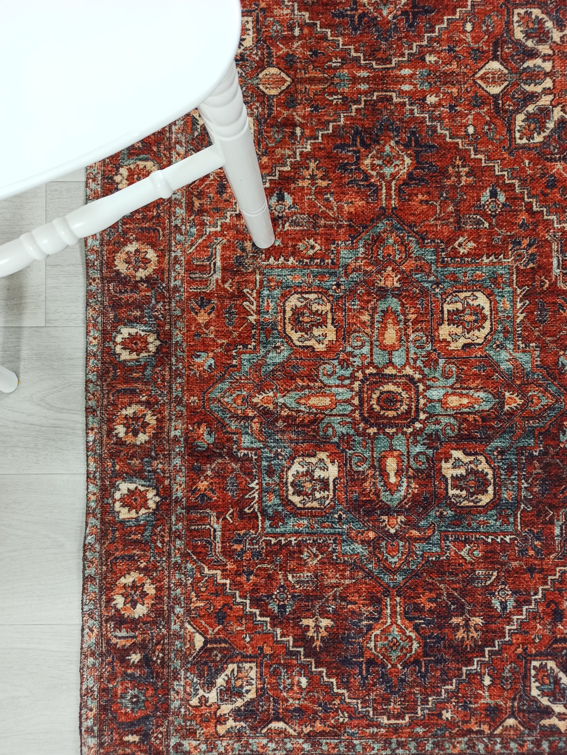 Kiremit ve Lacivert Medalyonlu Vintage Yolluk