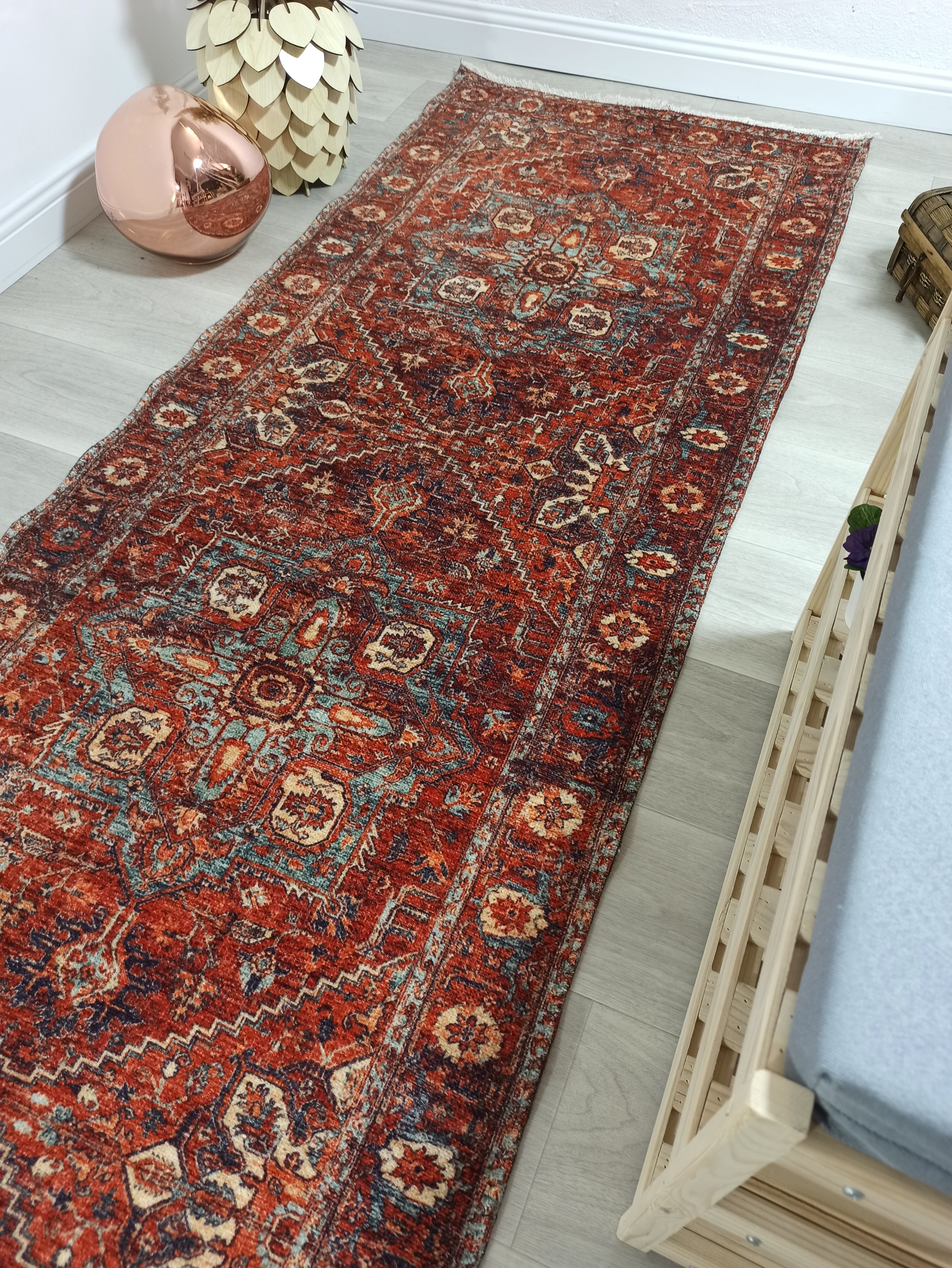 Kiremit ve Lacivert Medalyonlu Vintage Yolluk