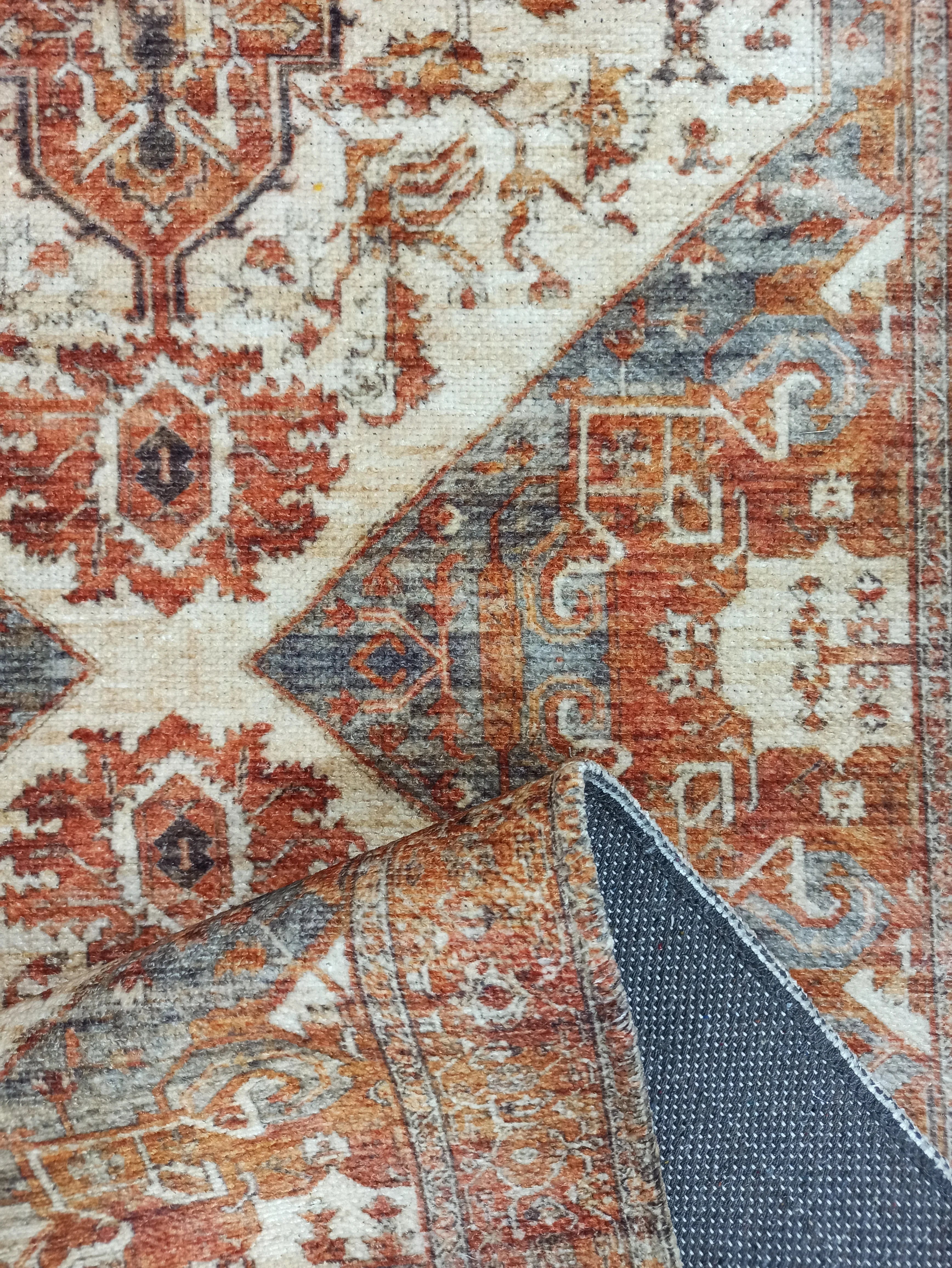 Pas Kırmızısı ve Krem Medalyonlu Vintage Halı