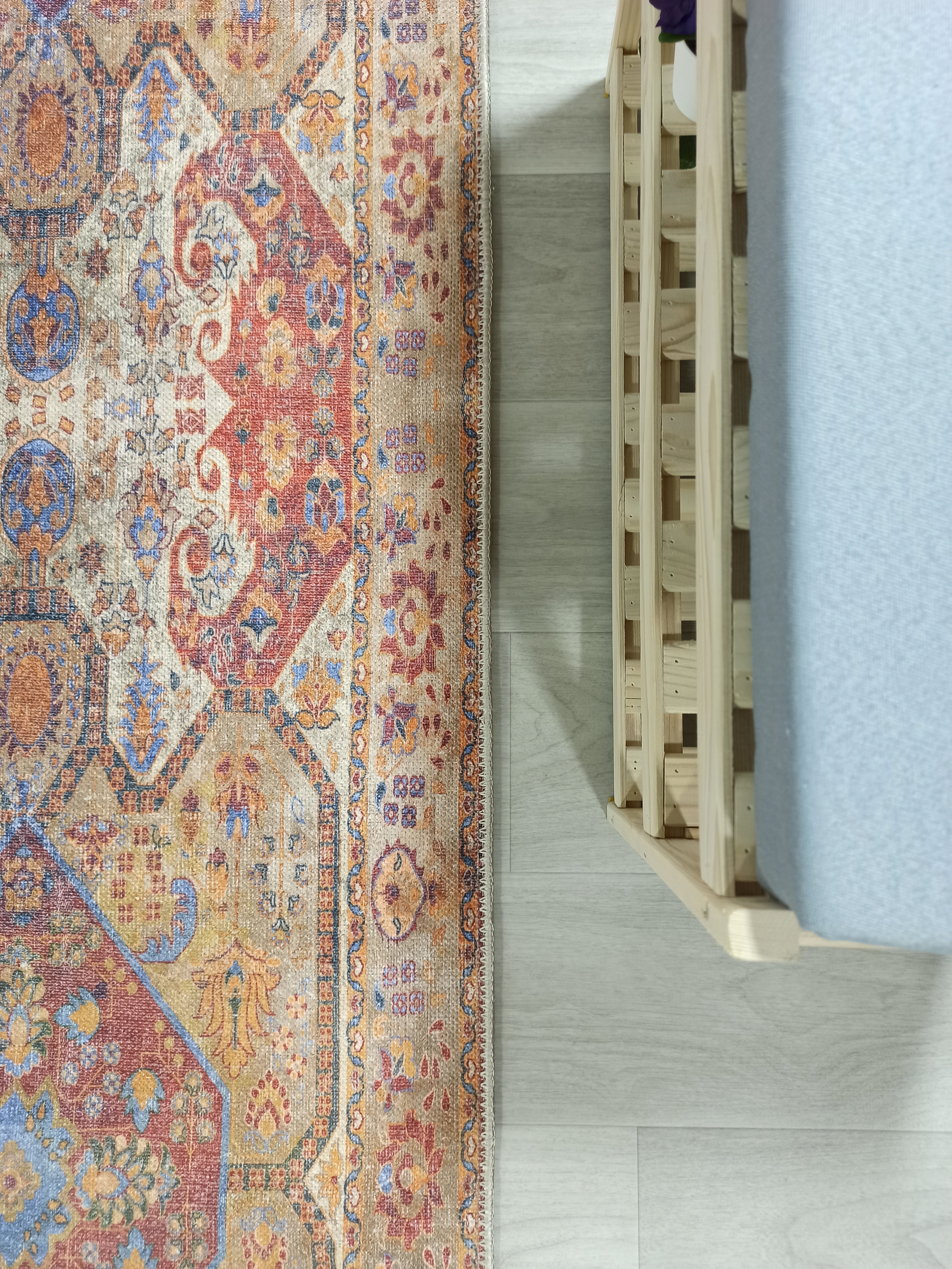 Turuncu ve Mavi Medalyonlu Vintage Yolluk