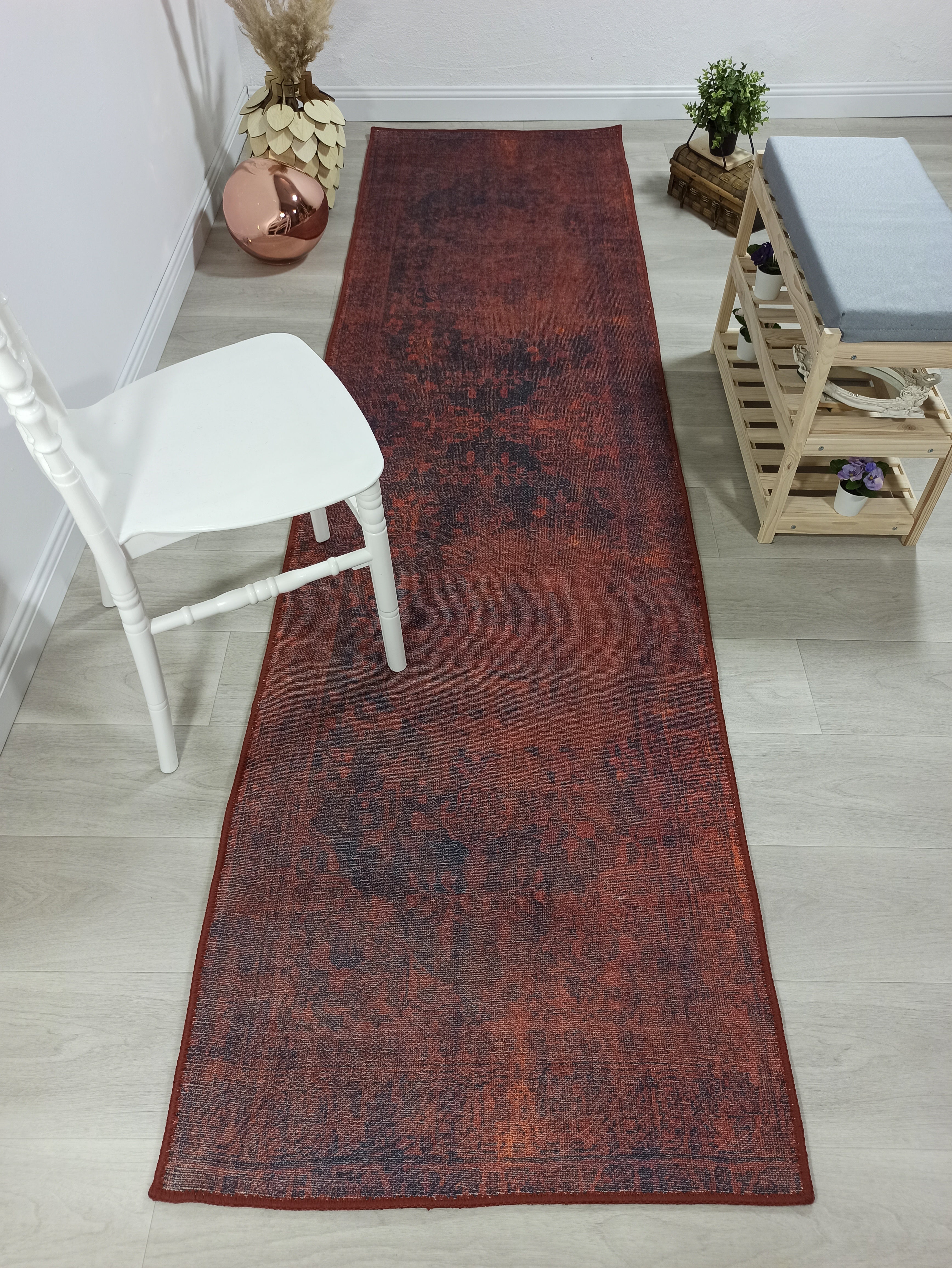 Bordo ve Koyu Lacivert Gölgeli Vintage Yolluk