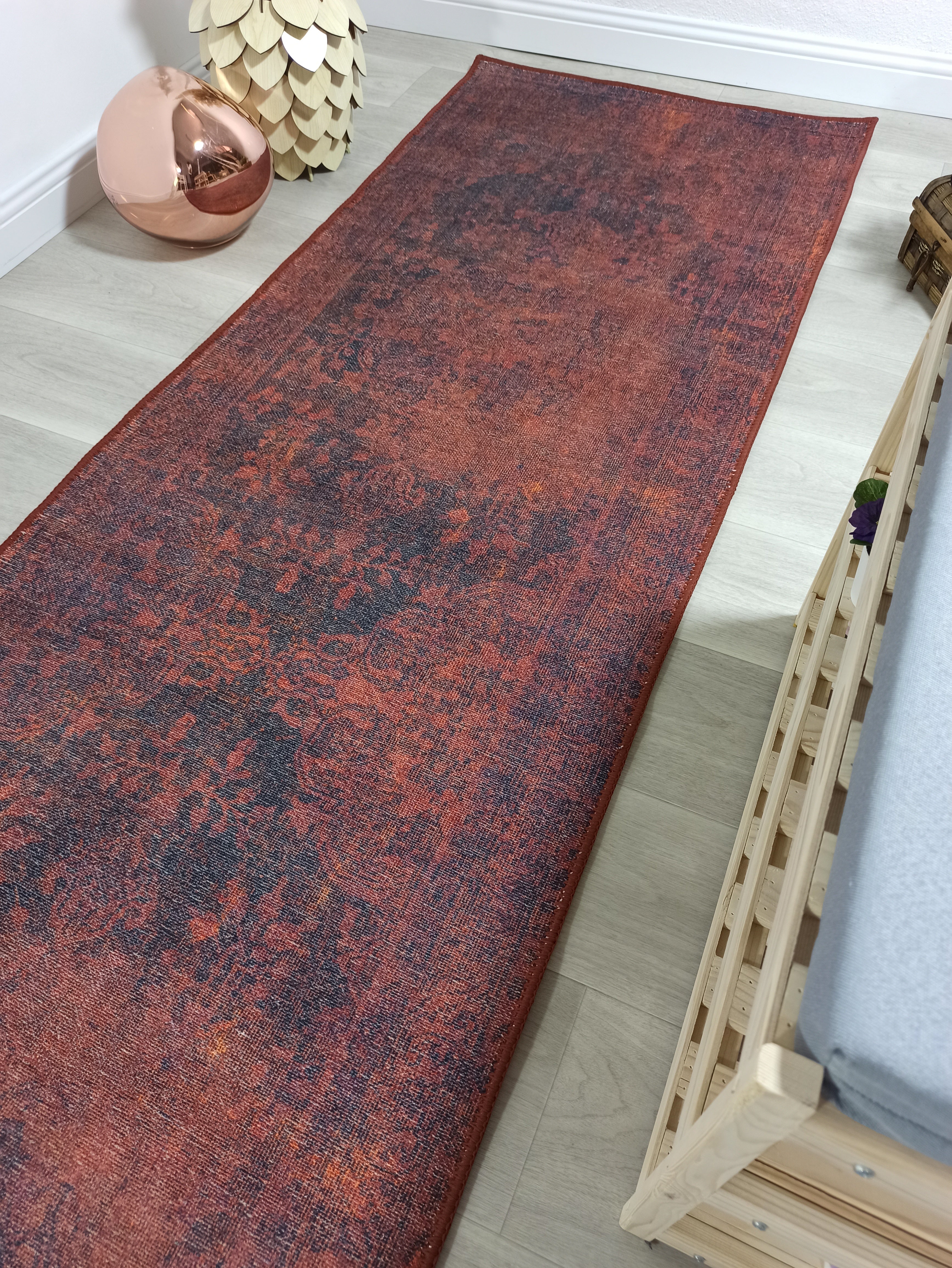 Bordo ve Koyu Lacivert Gölgeli Vintage Yolluk