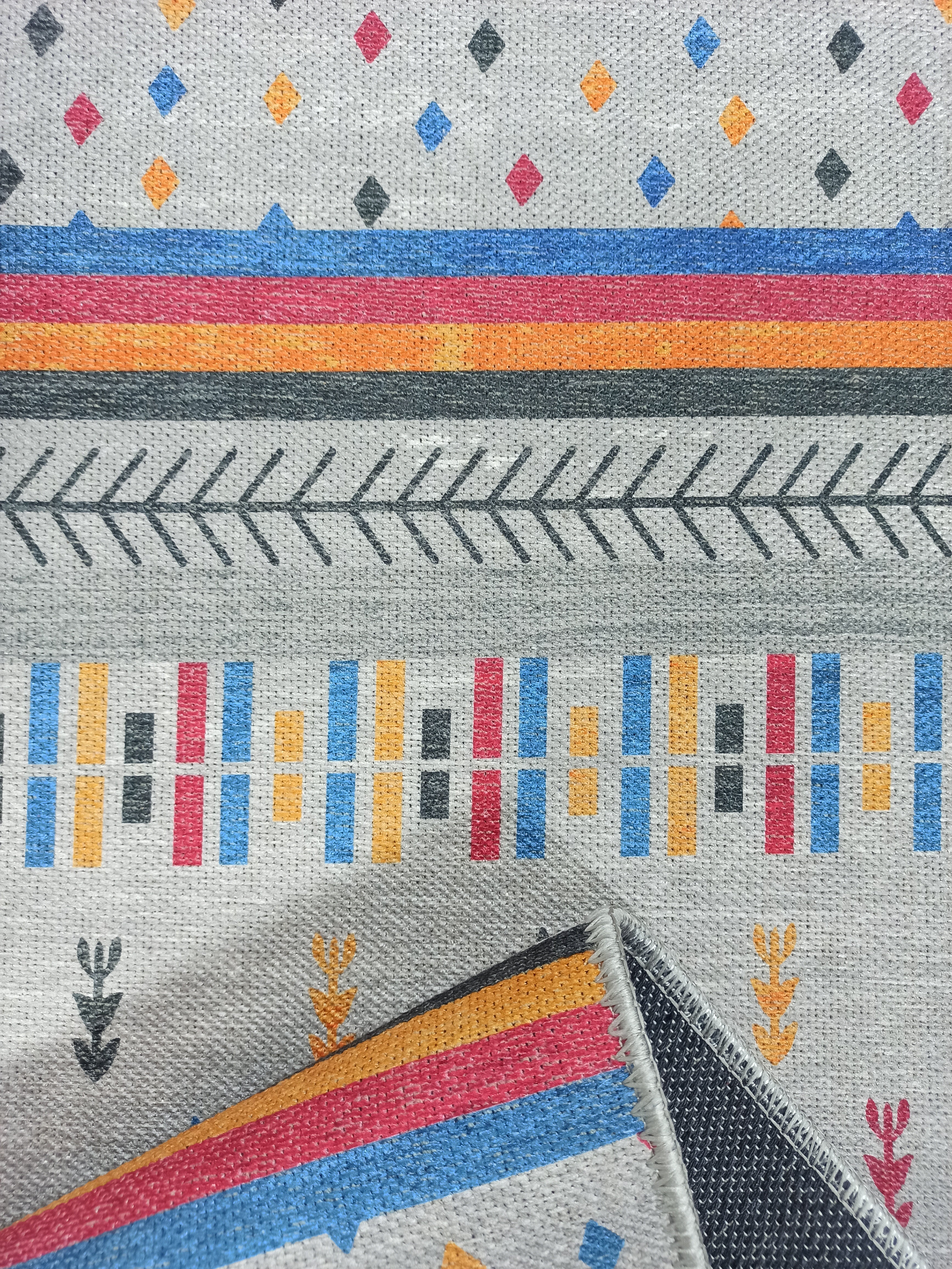 Gri ve Çok Renkli Geometrik Desenli Modern Yolluk