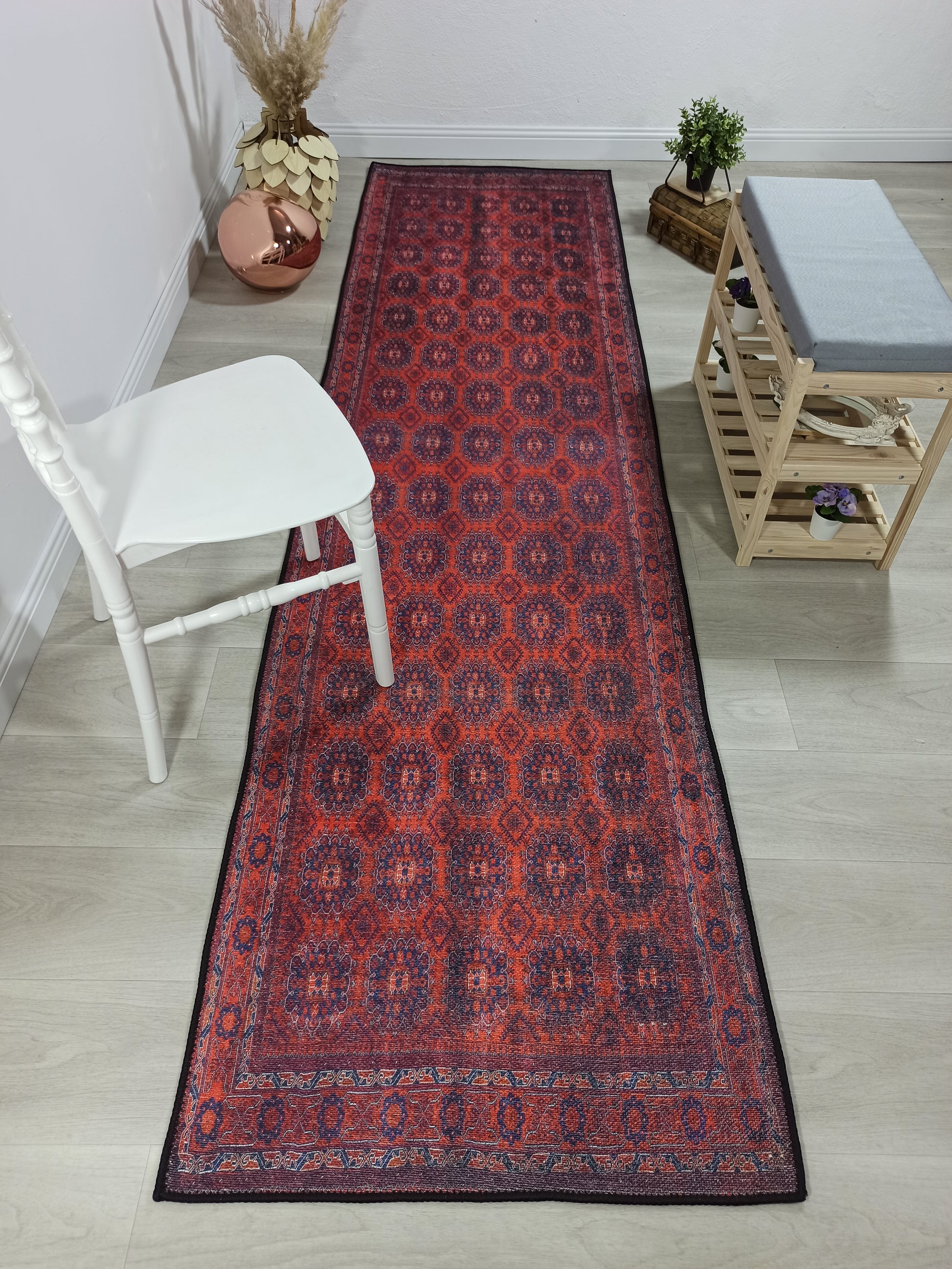 Mavi ve Bordo Medalyonlu Vintage Yolluk