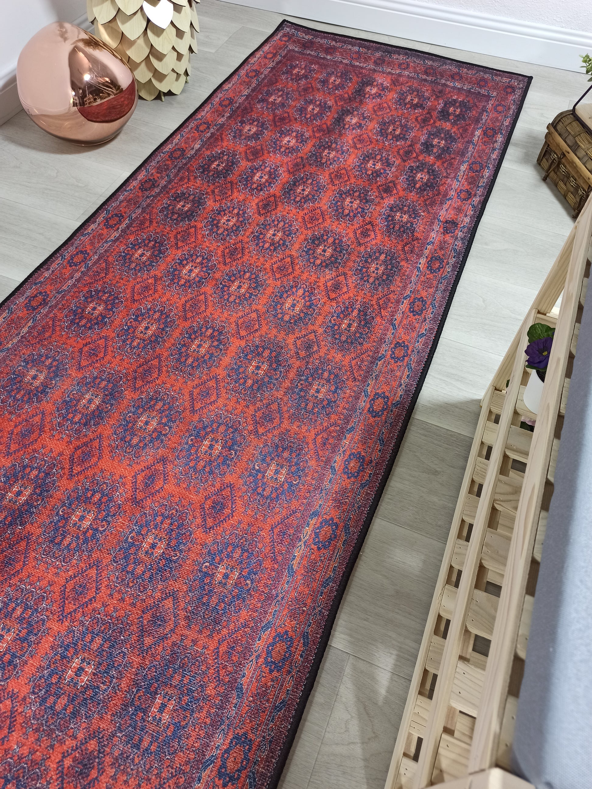 Mavi ve Bordo Medalyonlu Vintage Yolluk