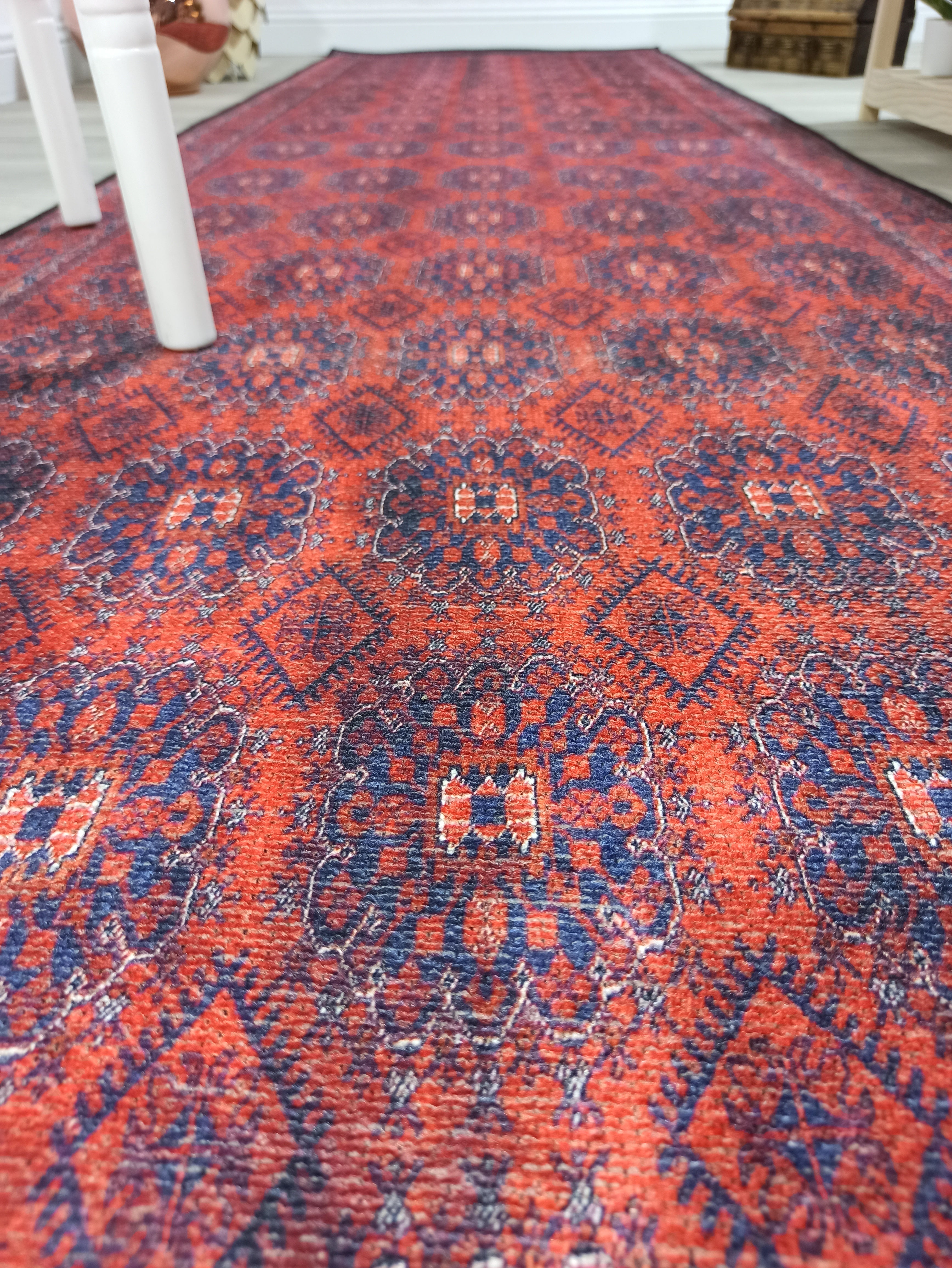 Mavi ve Bordo Medalyonlu Vintage Yolluk