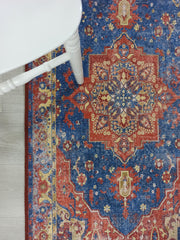 Mavi ve Kiremit Medalyonlu Vintage Yolluk