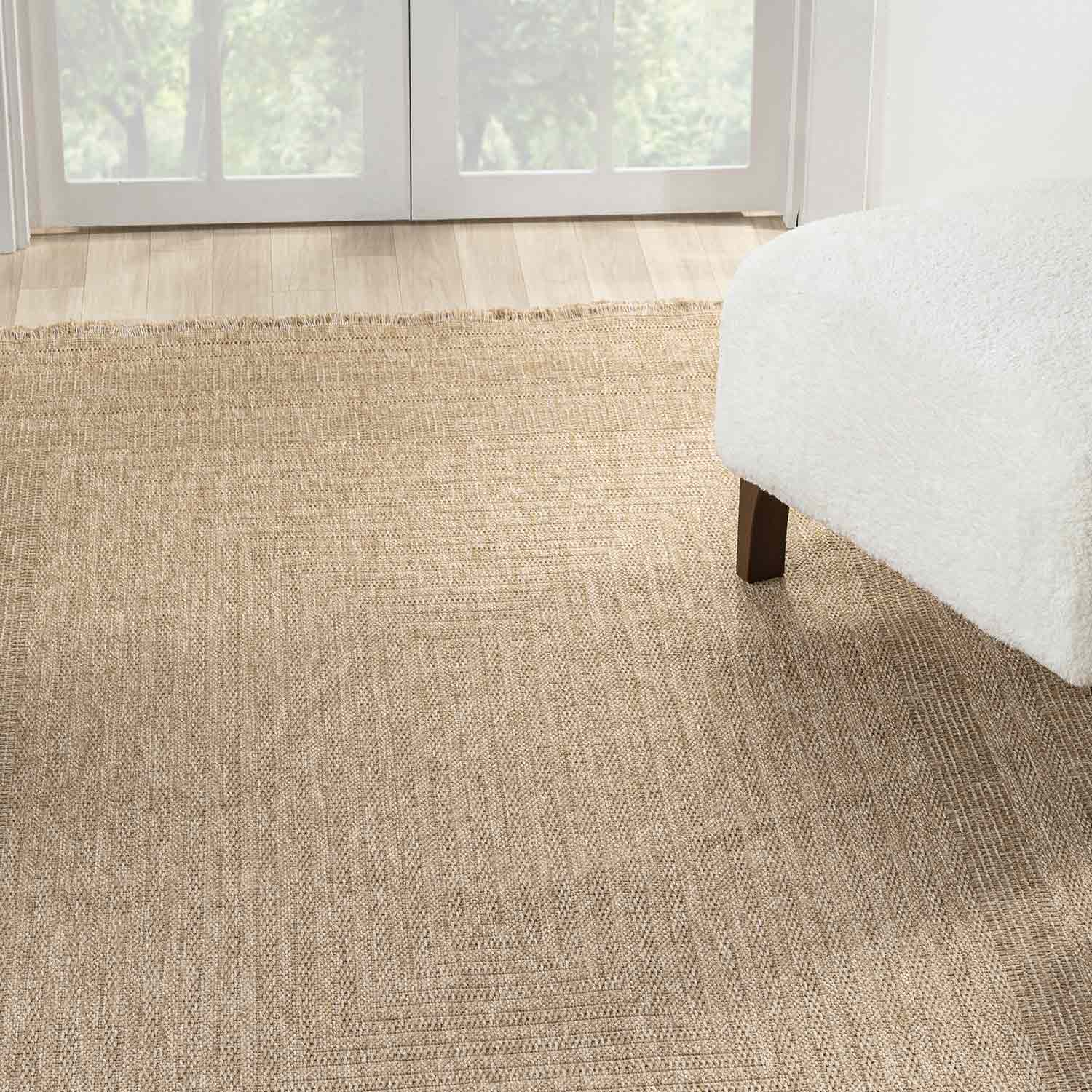 Bej Dikdörtgen Desenli Modern Halı