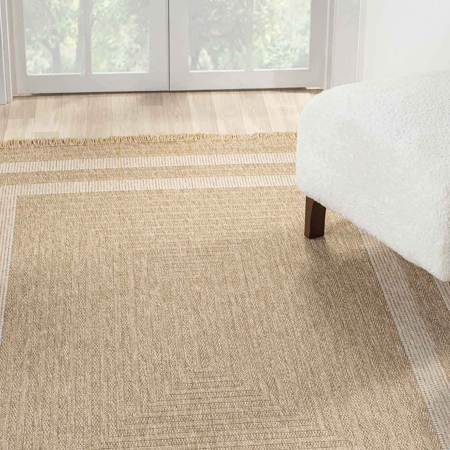 Bej Krem Dikdörtgen Desenli Modern Halı