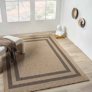 Bej Siyah Dikdörtgen Desenli Modern Halı