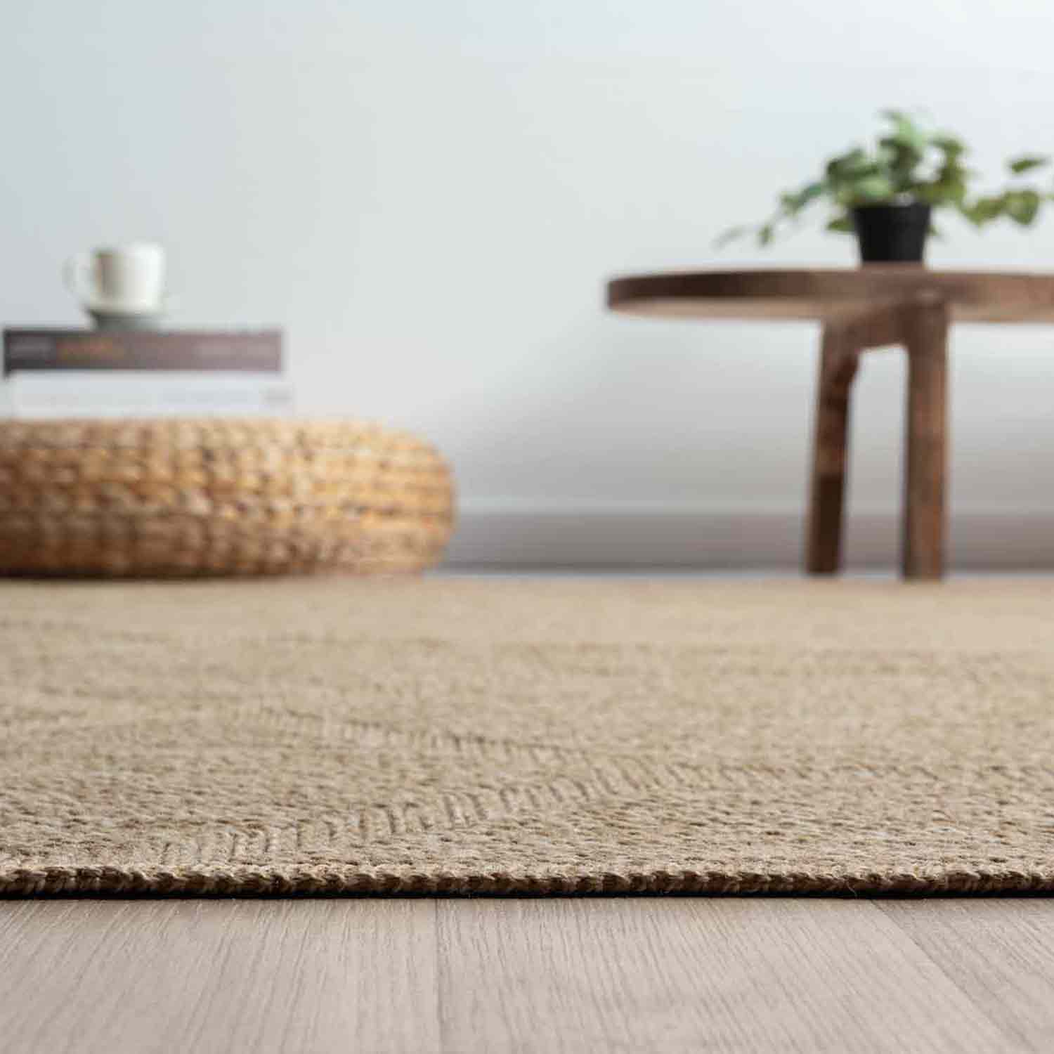 Bej Altıgen Modern Jüt Görünümlü Halı