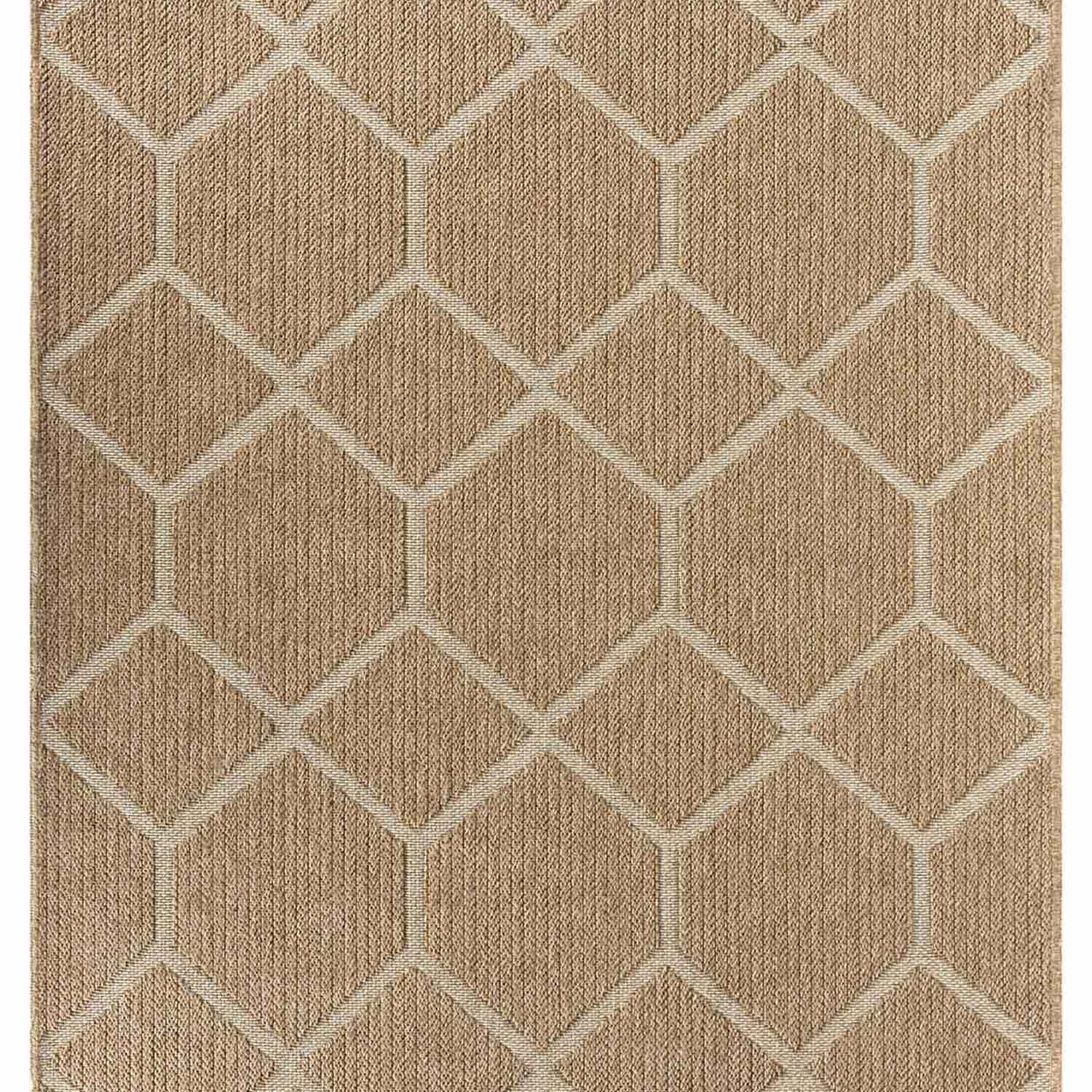 Bej Beyaz Altıgen Geometrik Modern Jüt Görünümlü Halı