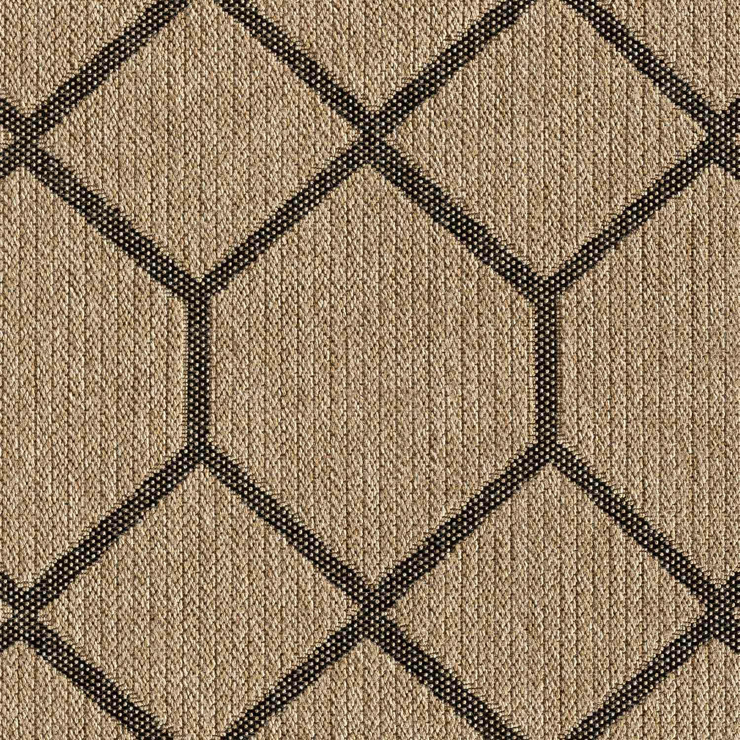 Siyah Bej Altıgen Geometrik Modern Jüt Görünümlü Halı