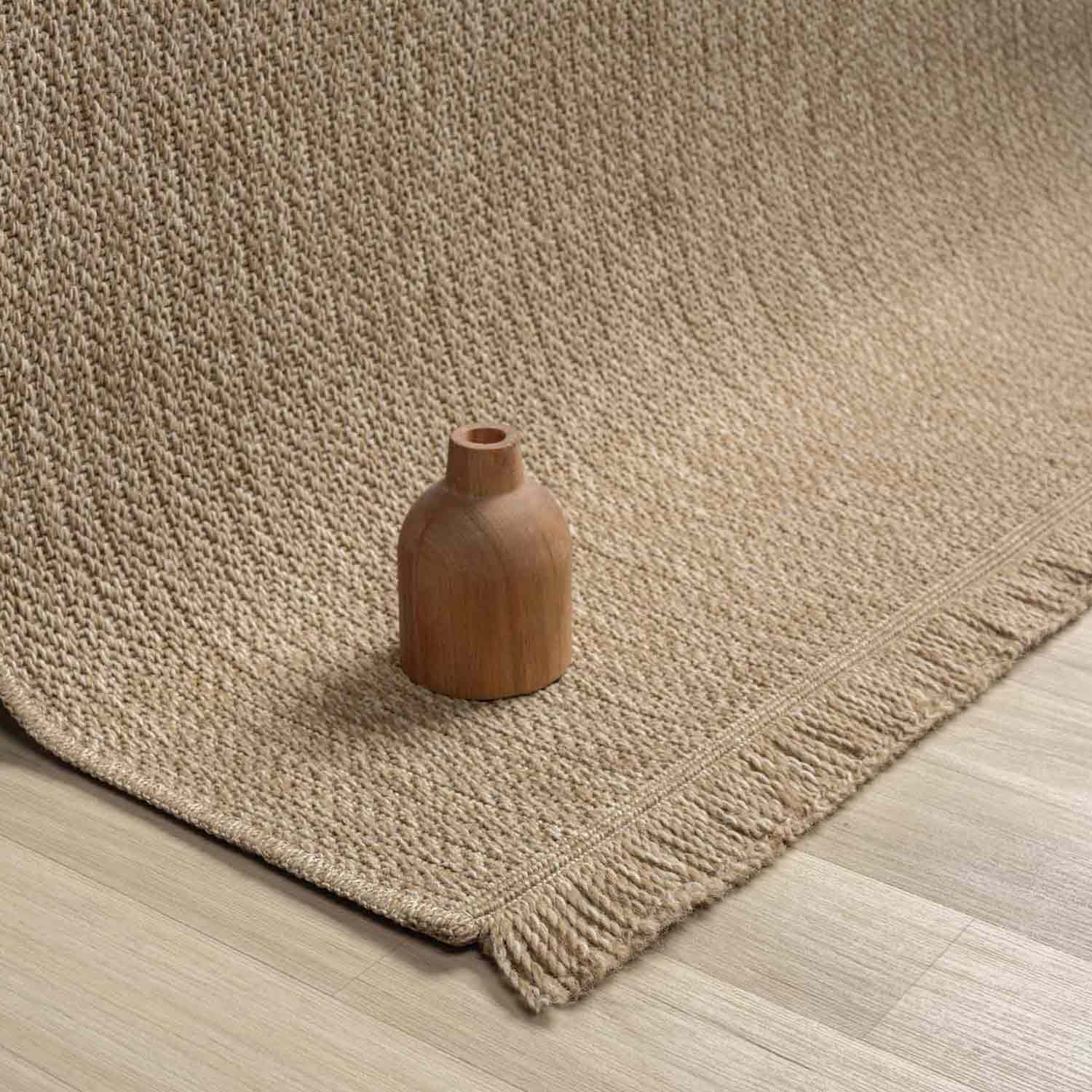 Bej Kahve Hasır Dokulu Modern Saçaklı Halı