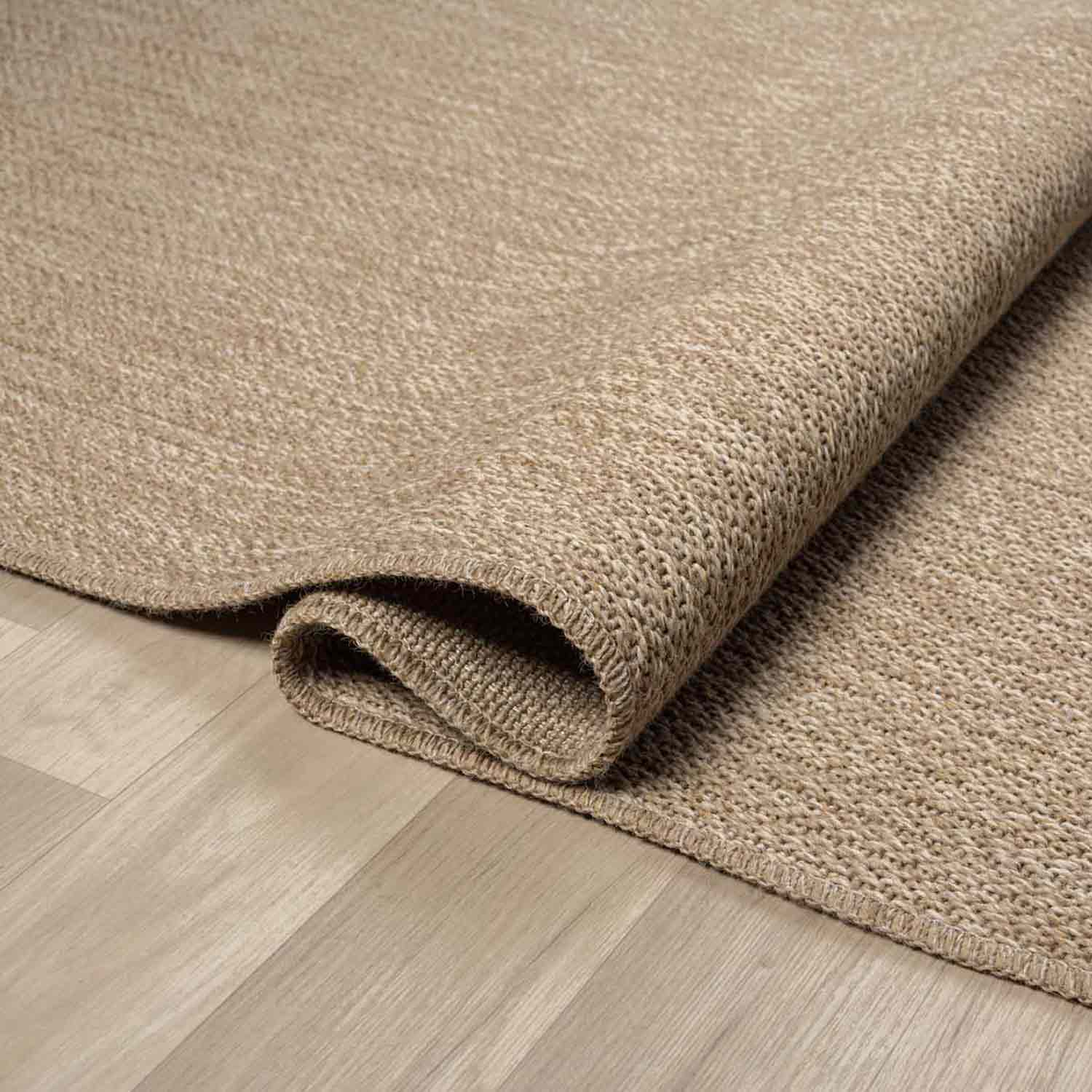 Bej Kahve Hasır Dokulu Modern Saçaklı Halı