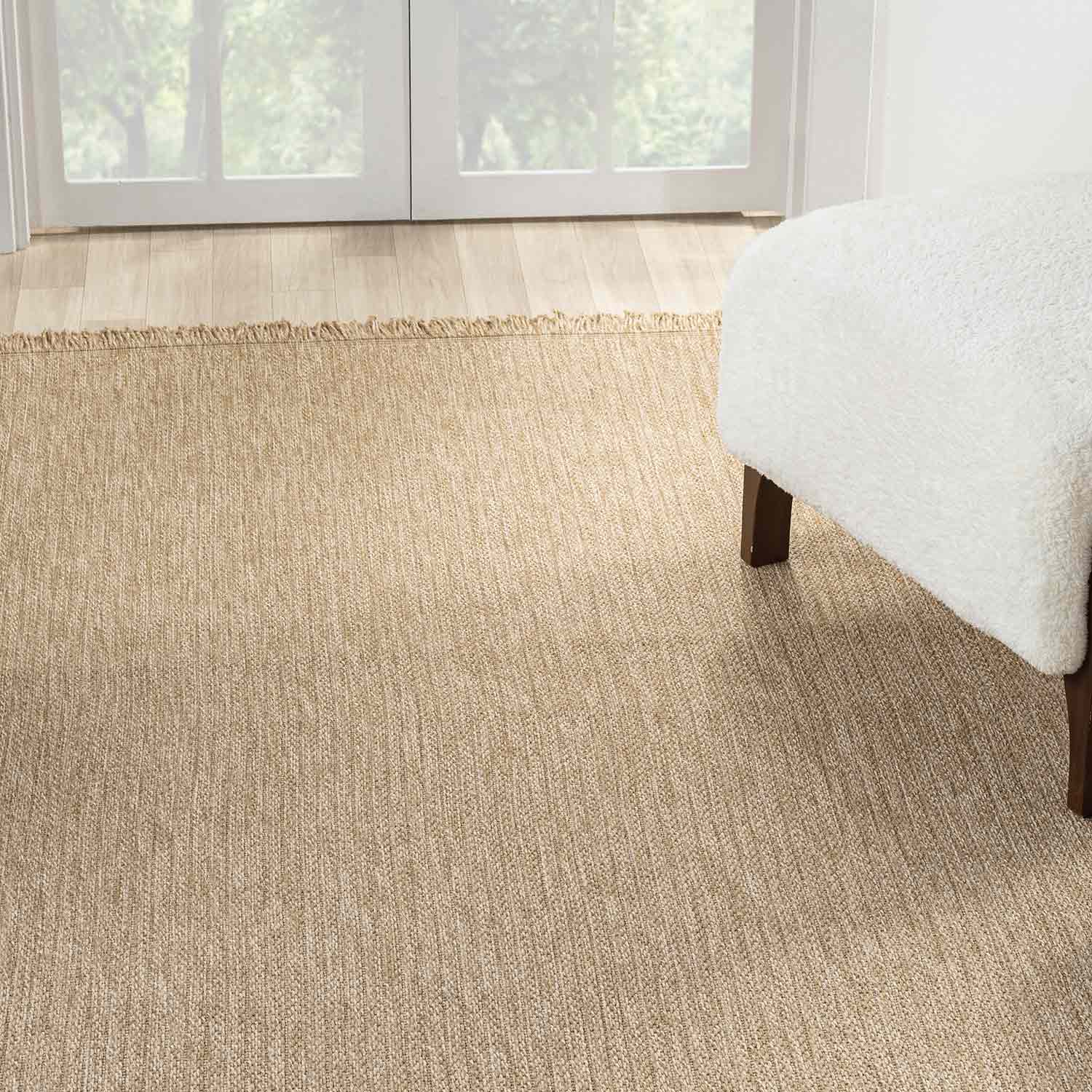 Bej Kahve Hasır Dokulu Modern Saçaklı Halı