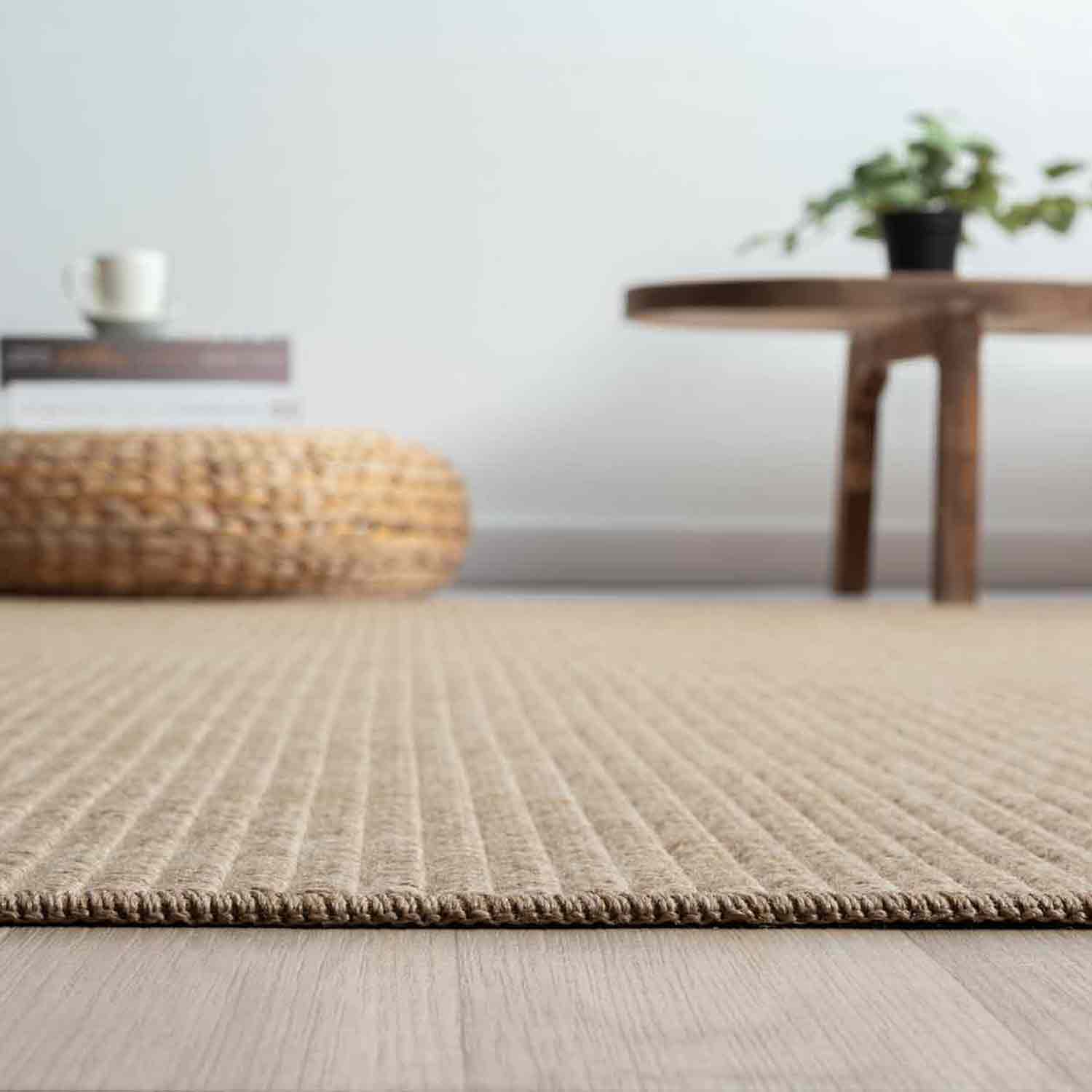 Düz Bej Kahve Tonlarında Hasır Dokulu Halı