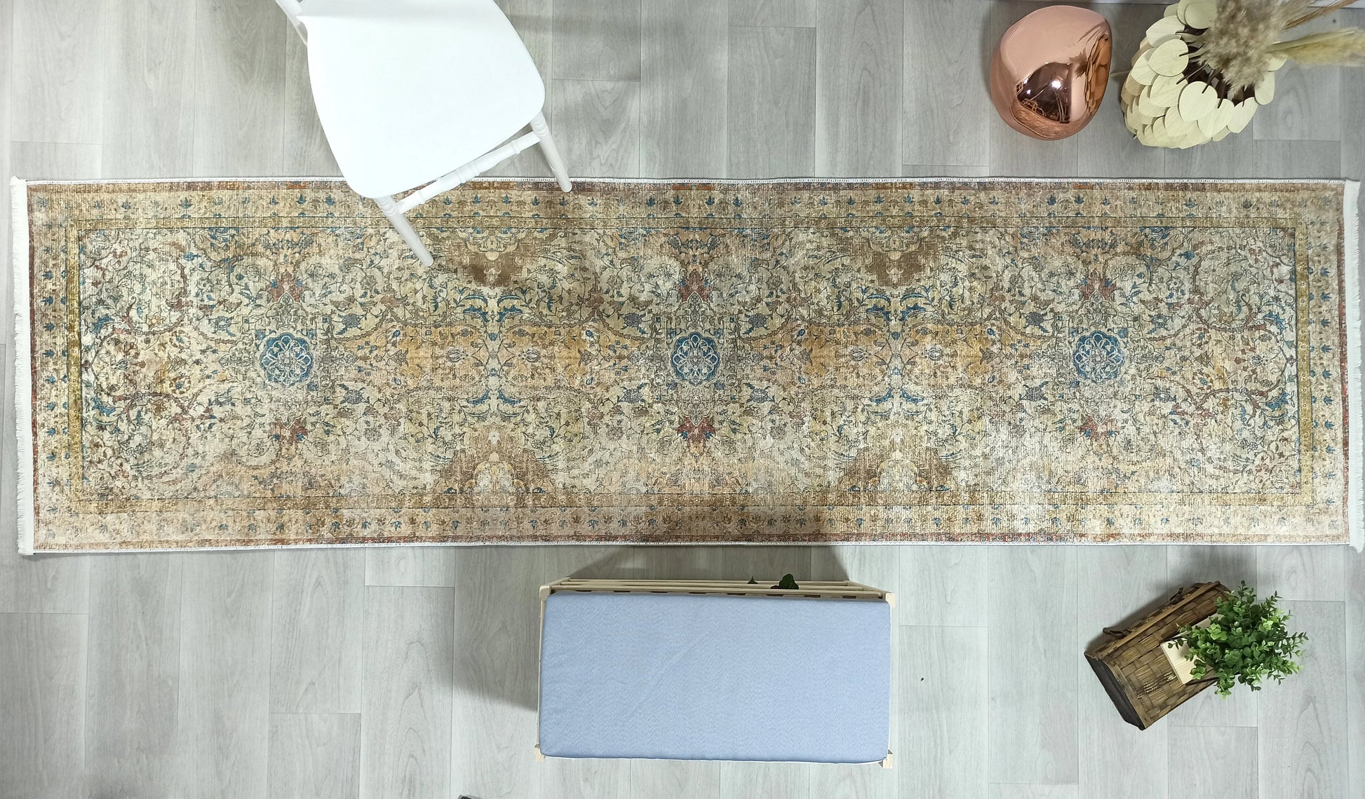 İran Bej Mavi Vintage Halı-Pera Halı