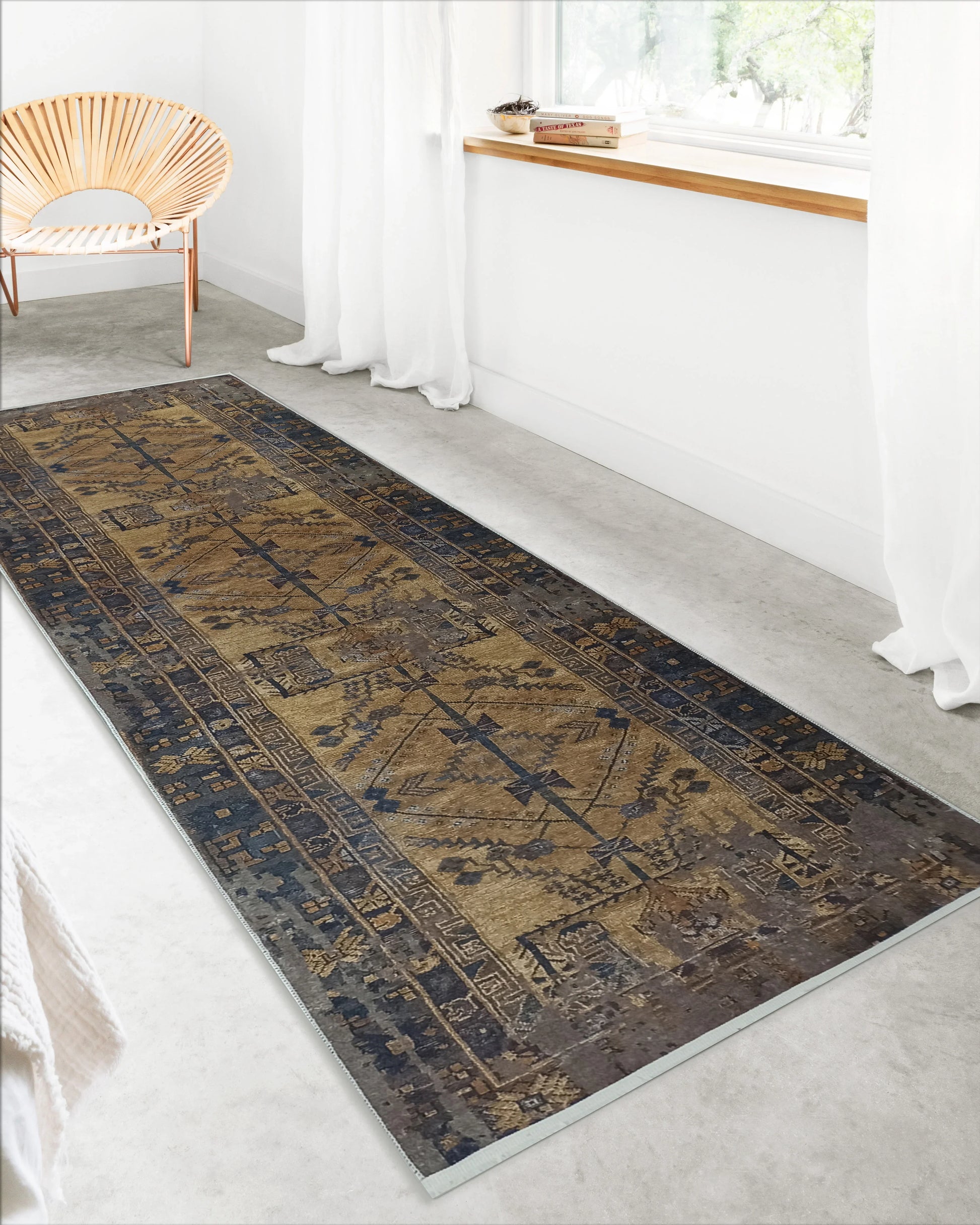 İran Kahverengi Sarı Vintage Yazlık Halı-Pera Halı