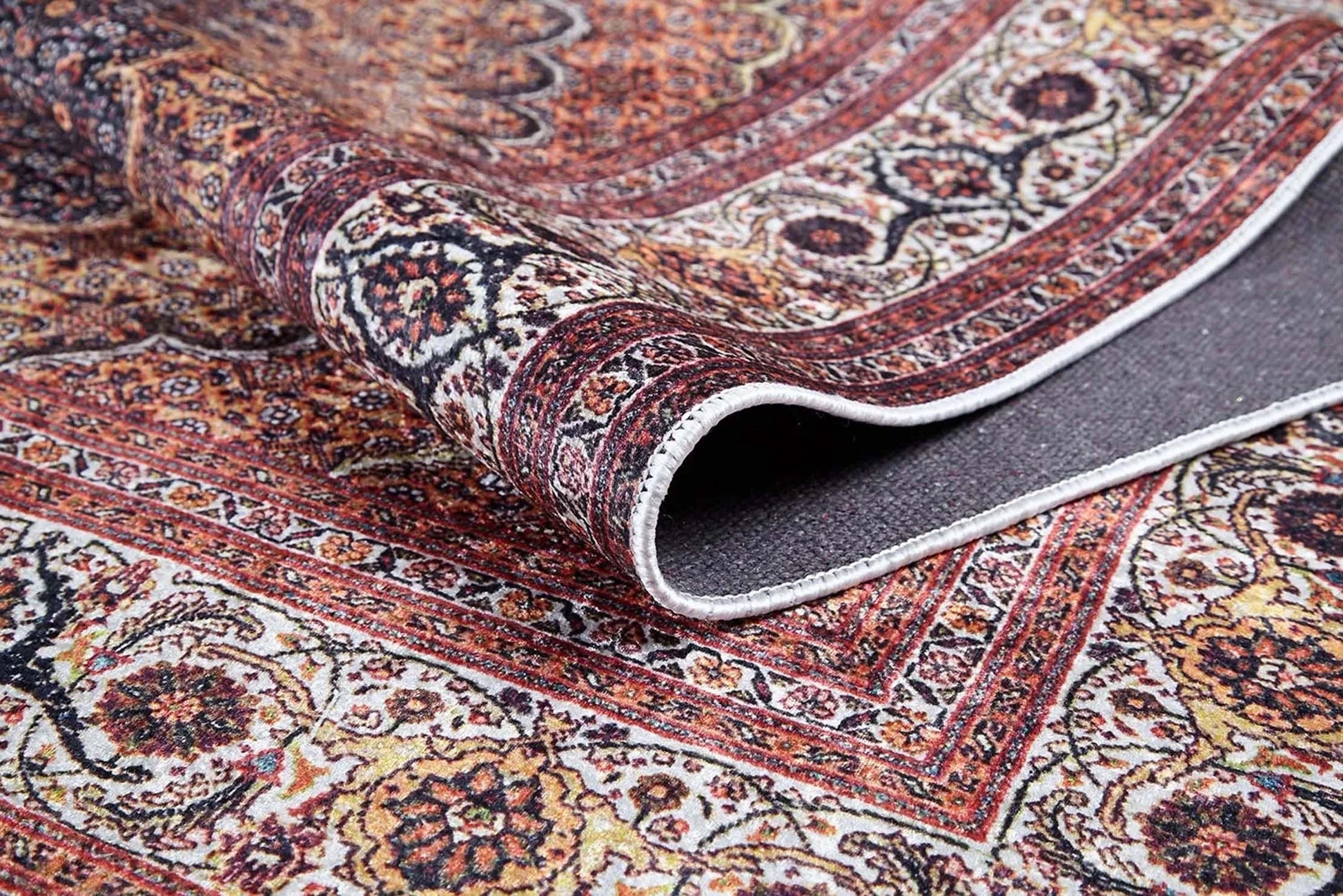 İran Kırmızı, Bej & Koyu Lacivert Madalyon Desenli Halı-Pera Halı