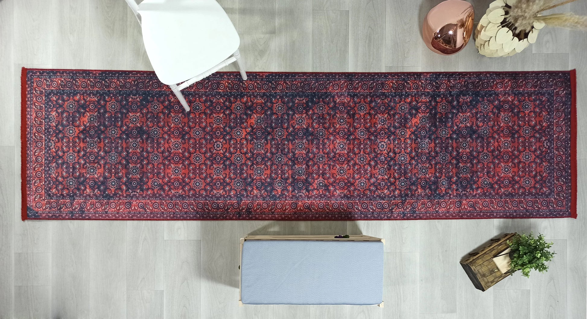 İran Kırmızı Uşak Vintage Tarzı Koridor Halısı