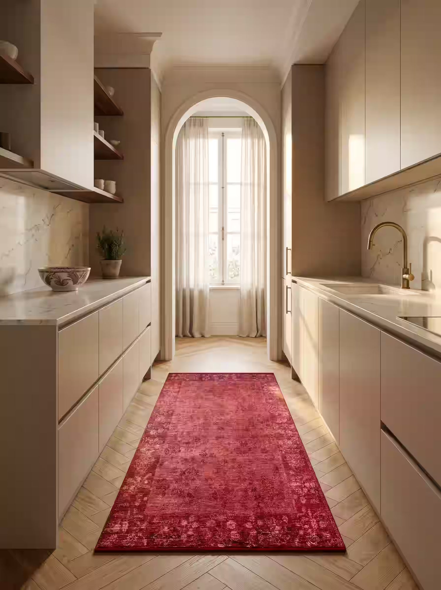Kırmızı Eskitme Bordo Klasik Desenli Vintage Salon Halısı - SH160RBO - Pera Halı