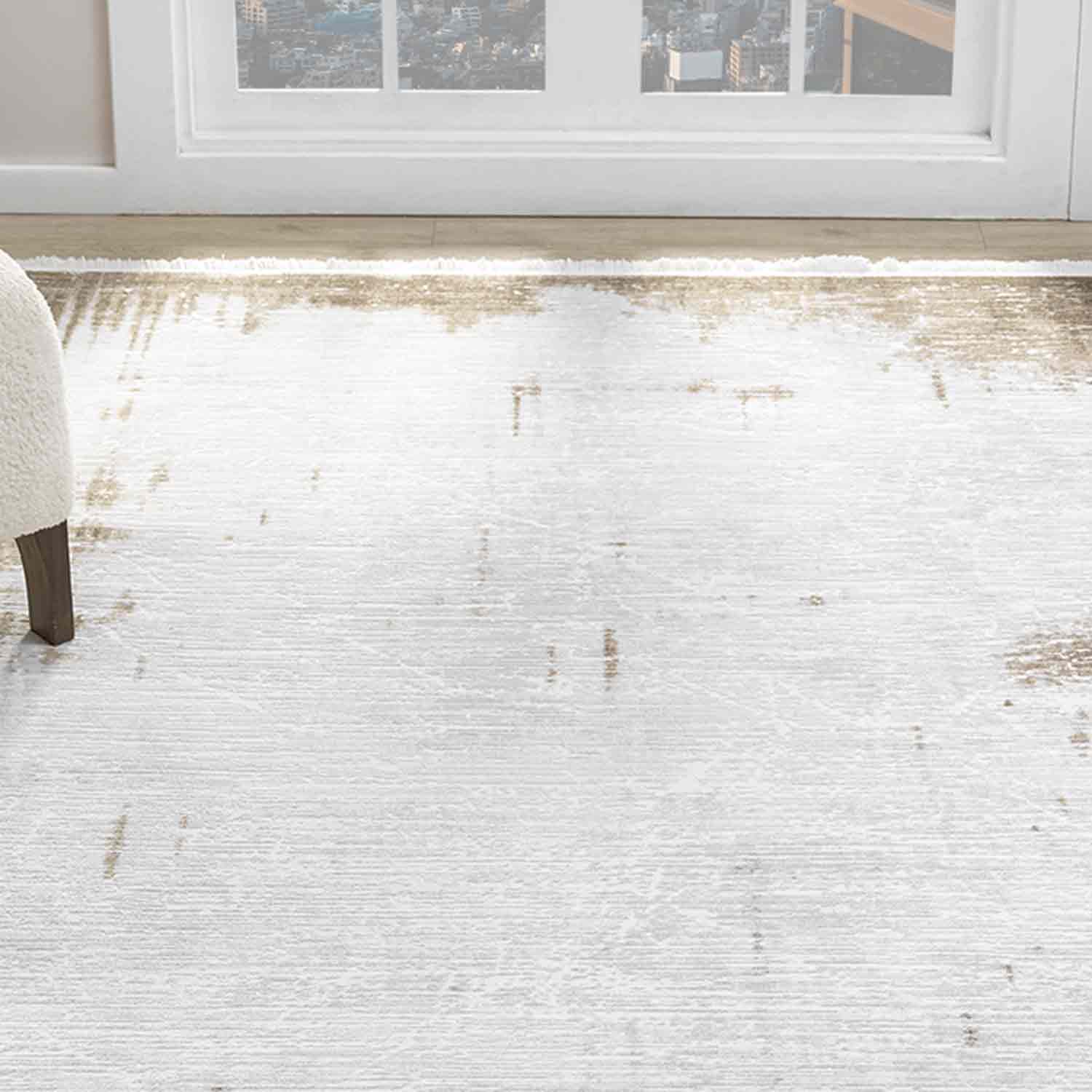 Kahve Bej Eskitme Bordürlü Soyut Modern Halı-Pera Halı