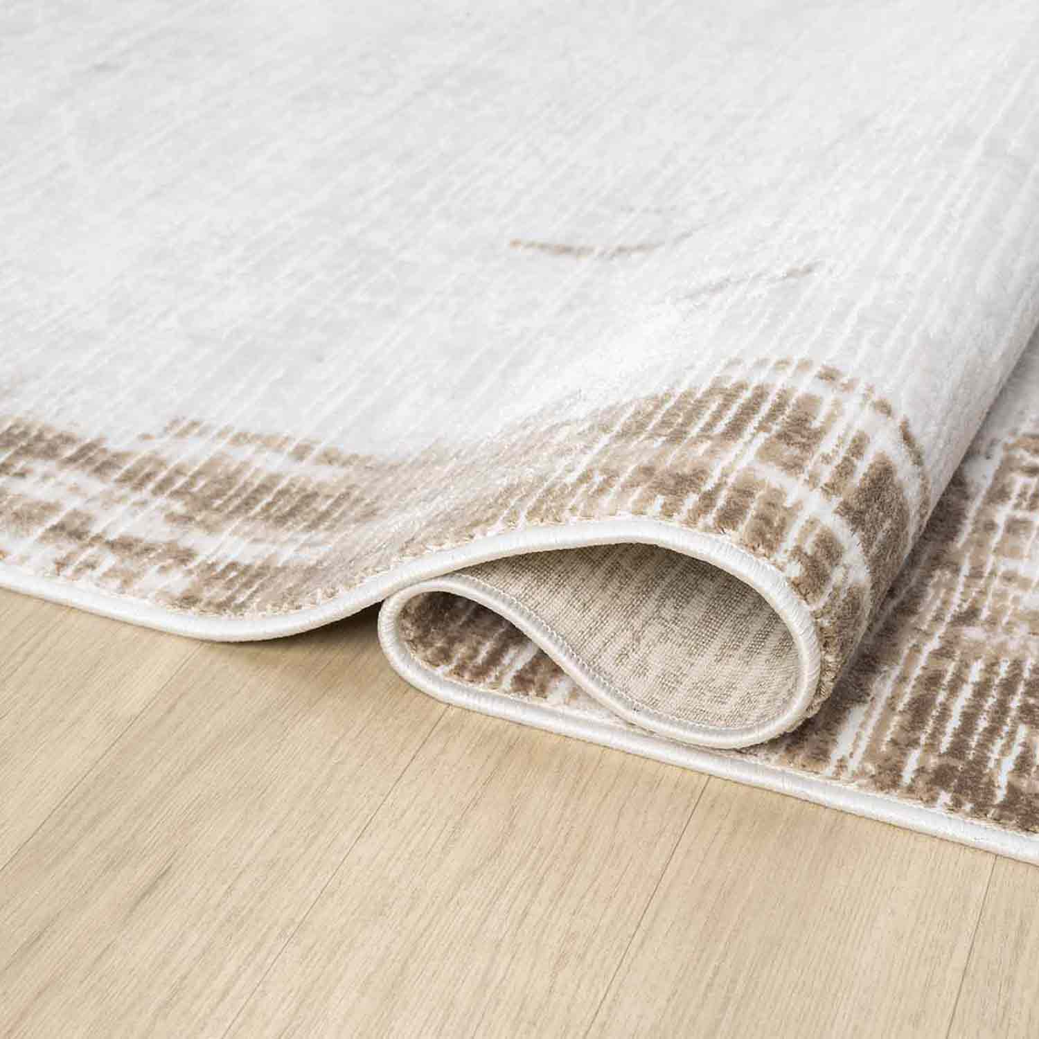 Kahve Bej Eskitme Bordürlü Soyut Modern Halı-Pera Halı