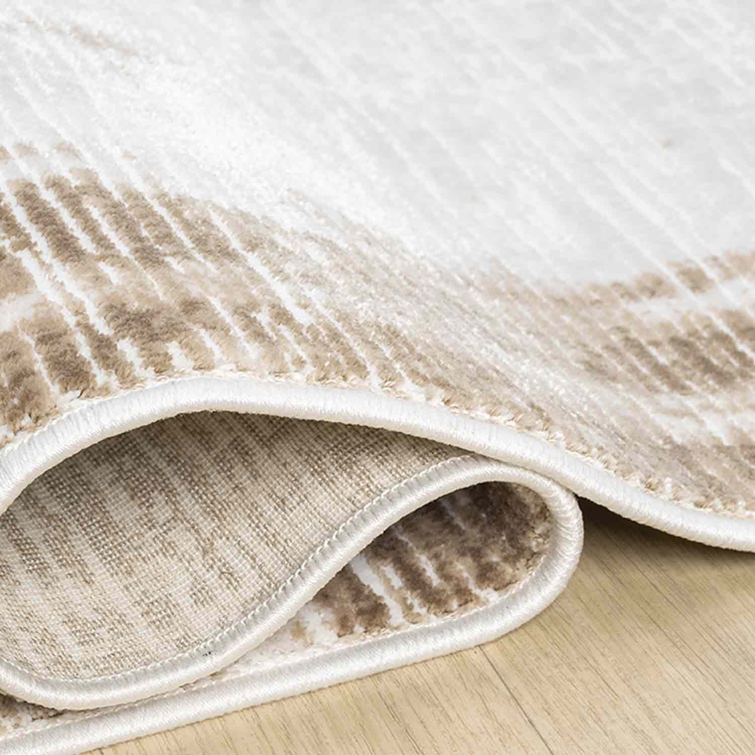 Kahve Bej Eskitme Bordürlü Soyut Modern Halı-Pera Halı