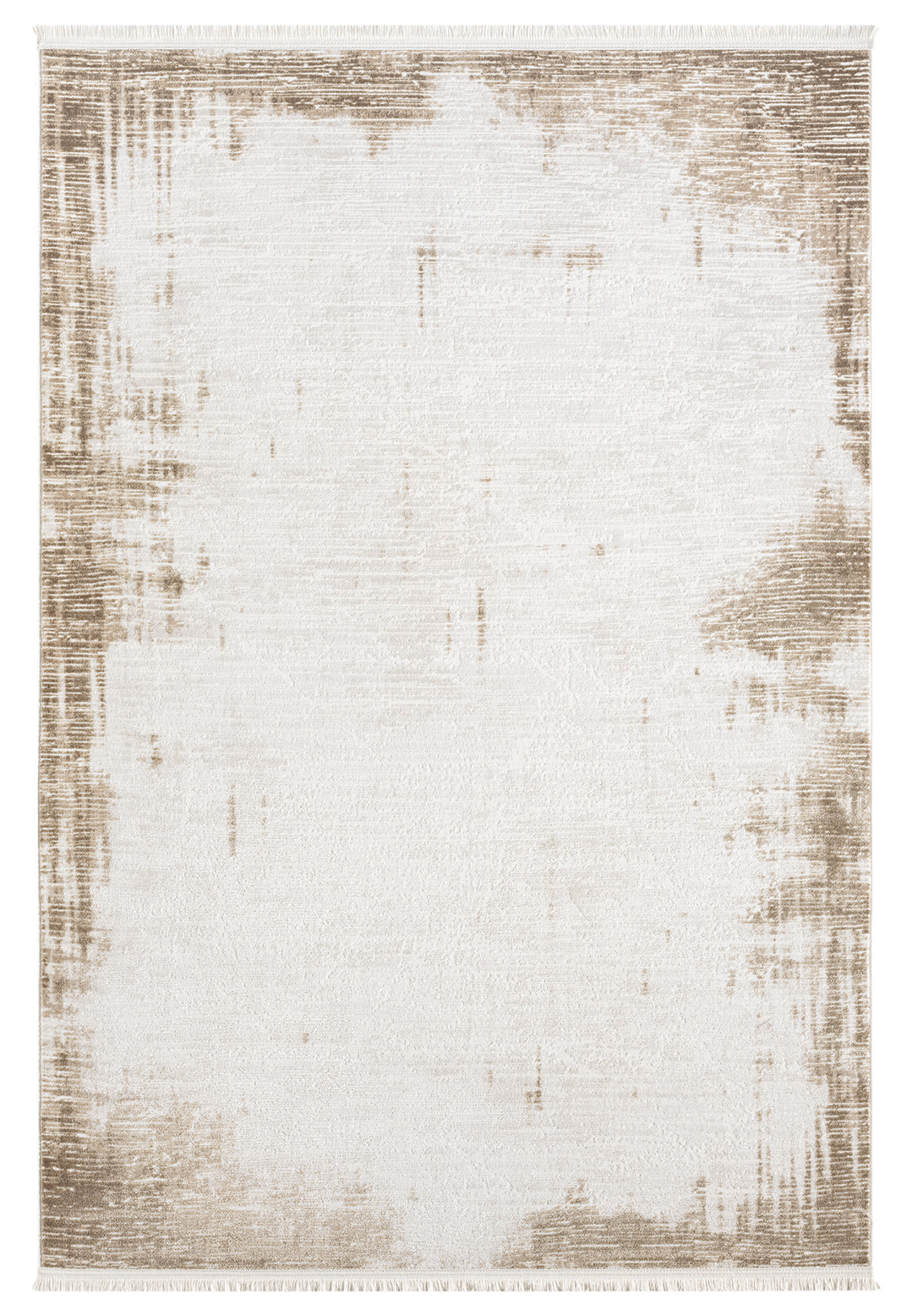 Kahve Bej Eskitme Bordürlü Soyut Modern Halı-Pera Halı
