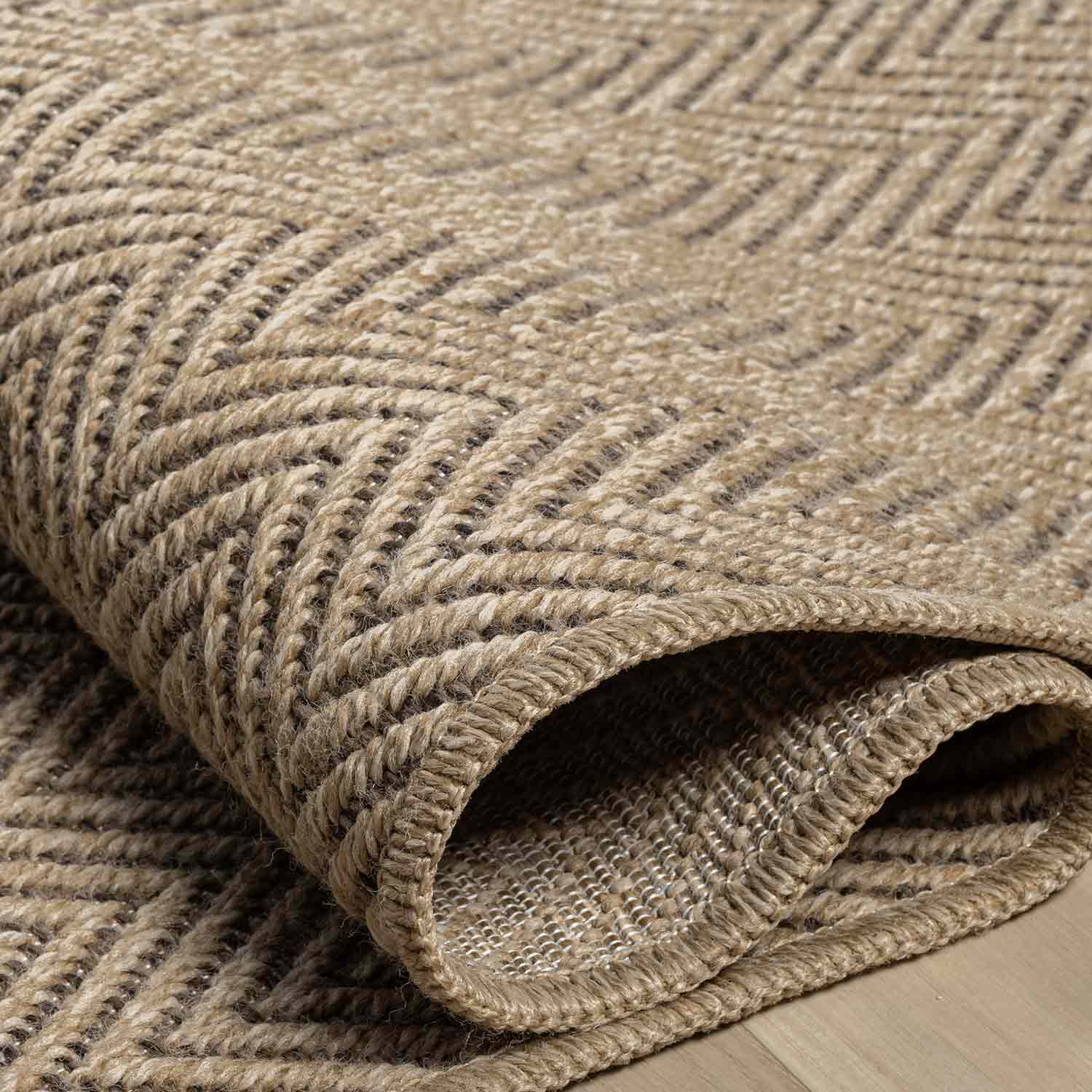 Kahve Bej Kılçık Desenli Modern Jüt Halı-Pera Halı