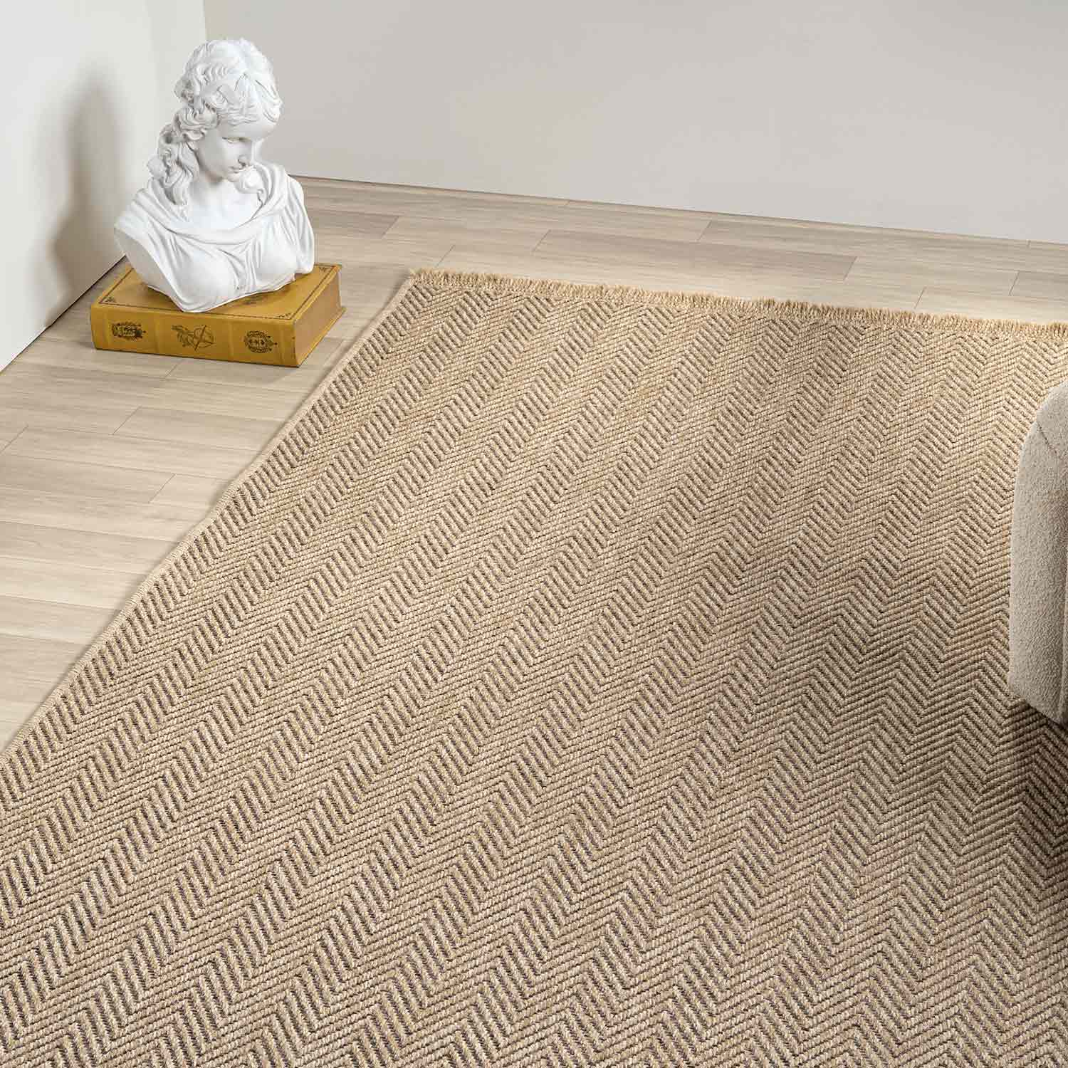 Kahve Bej Kılçık Desenli Modern Jüt Halı-Pera Halı