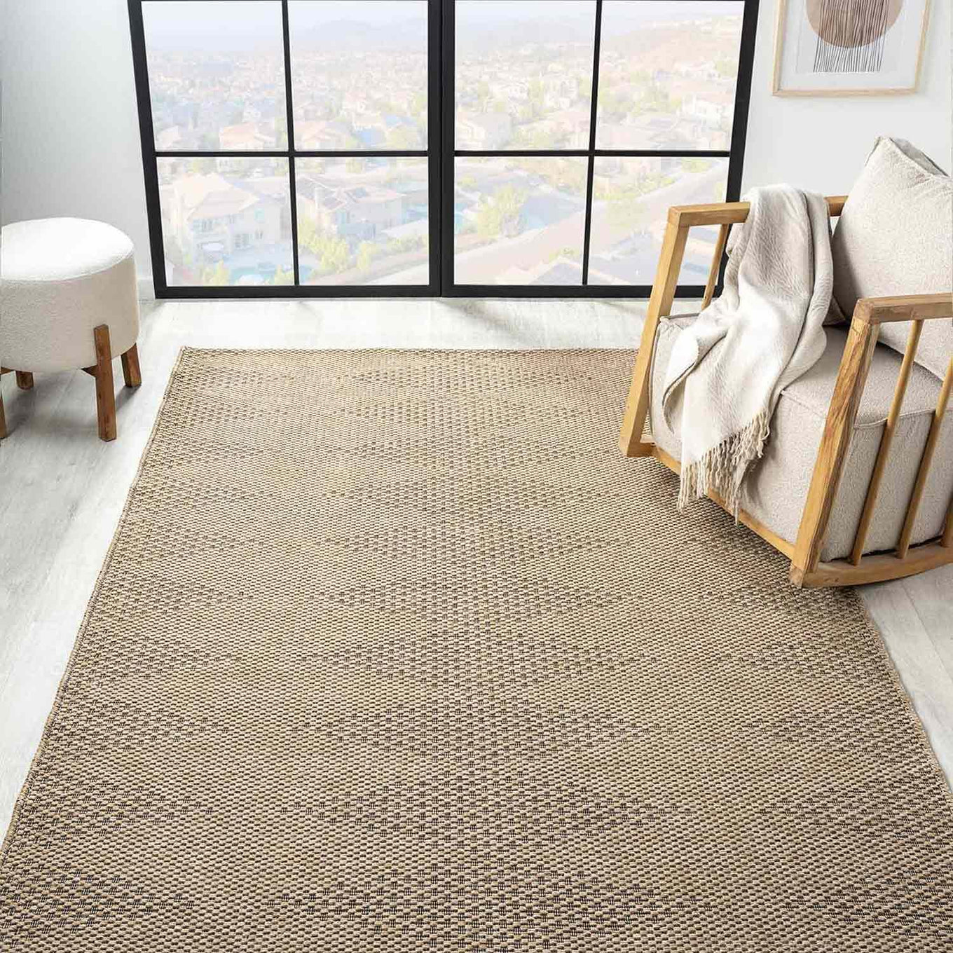 Kahve Bej Siyah Melanj Baklava Desenli Modern Halı