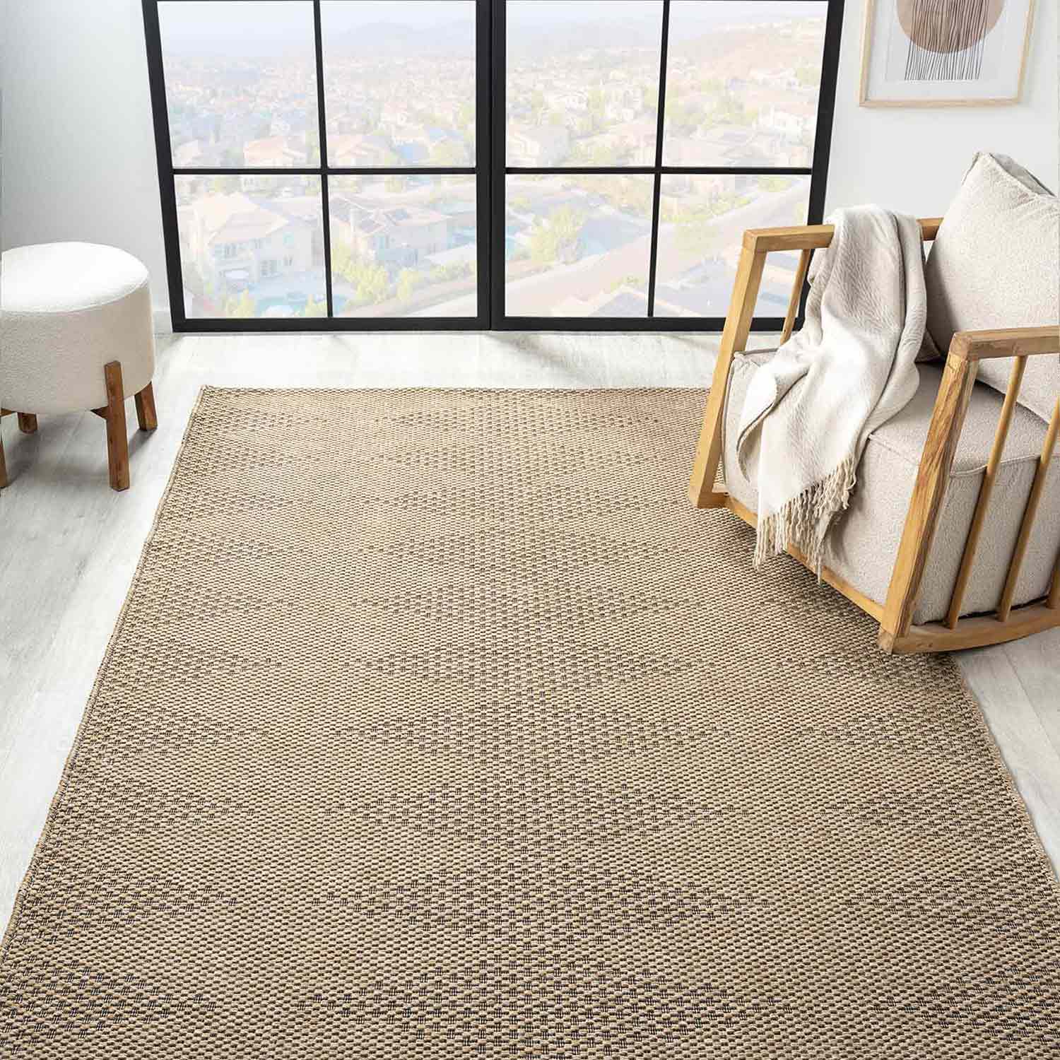 Kahve Bej Siyah Melanj Baklava Desenli Modern Halı-Pera Halı