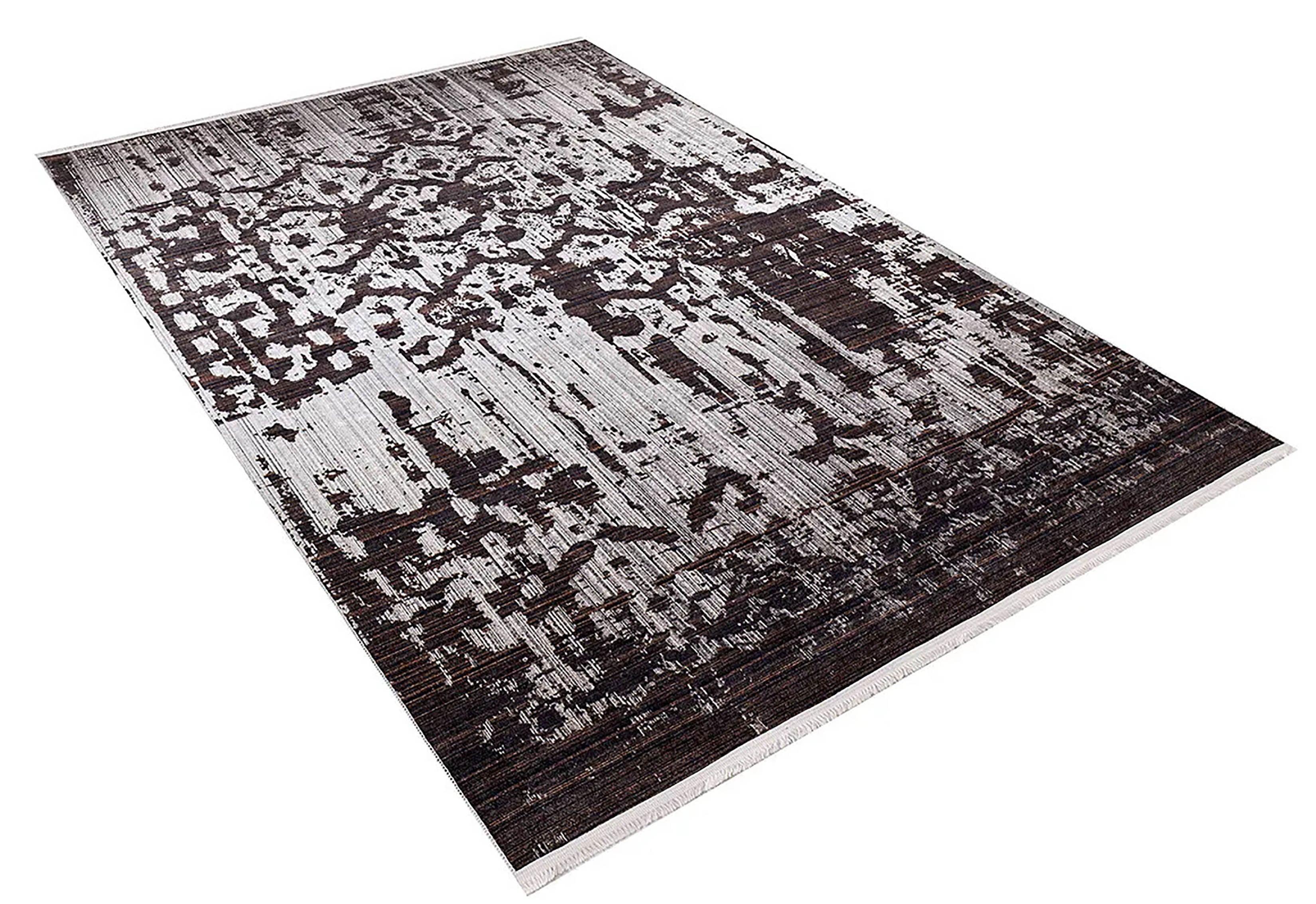 Kahve Beyaz Soyut Fırça Darbesi Desenli Halı-Pera Halı